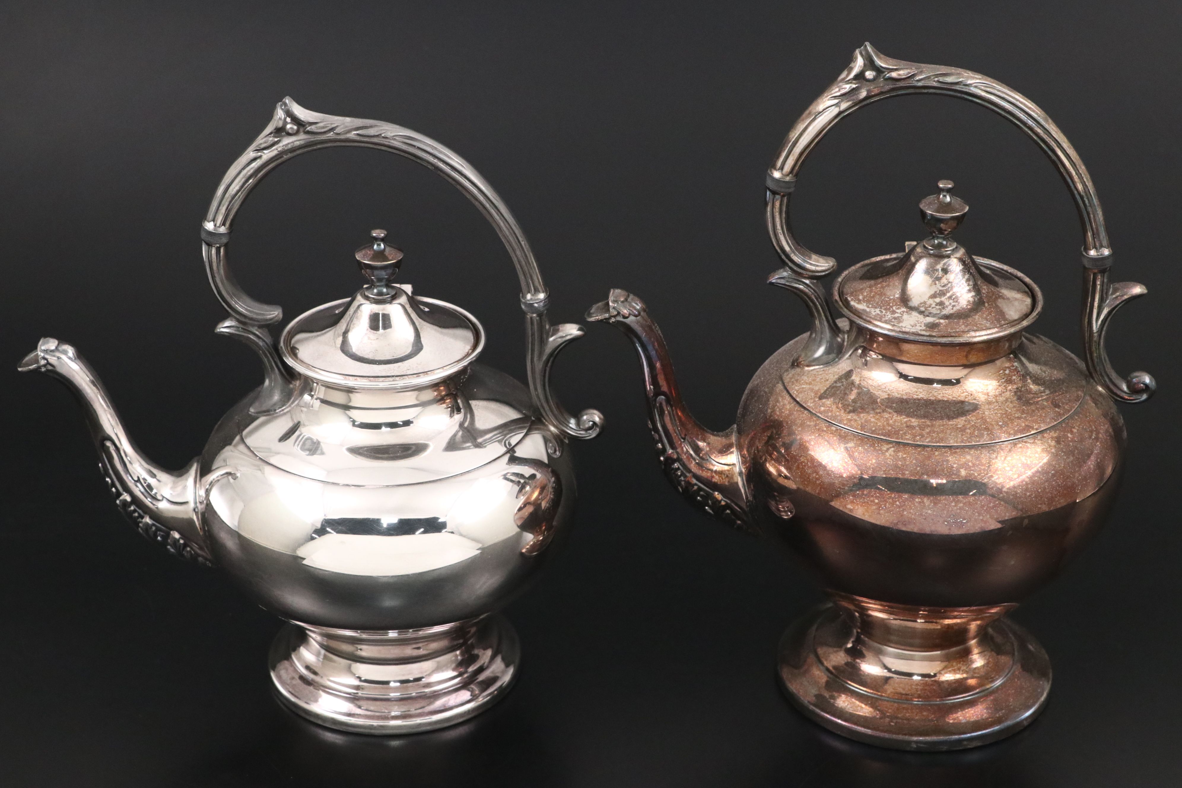 Rogers Silver Plate Serving Tray with Other Coffee and Teapots, Mid–Late 20th C.