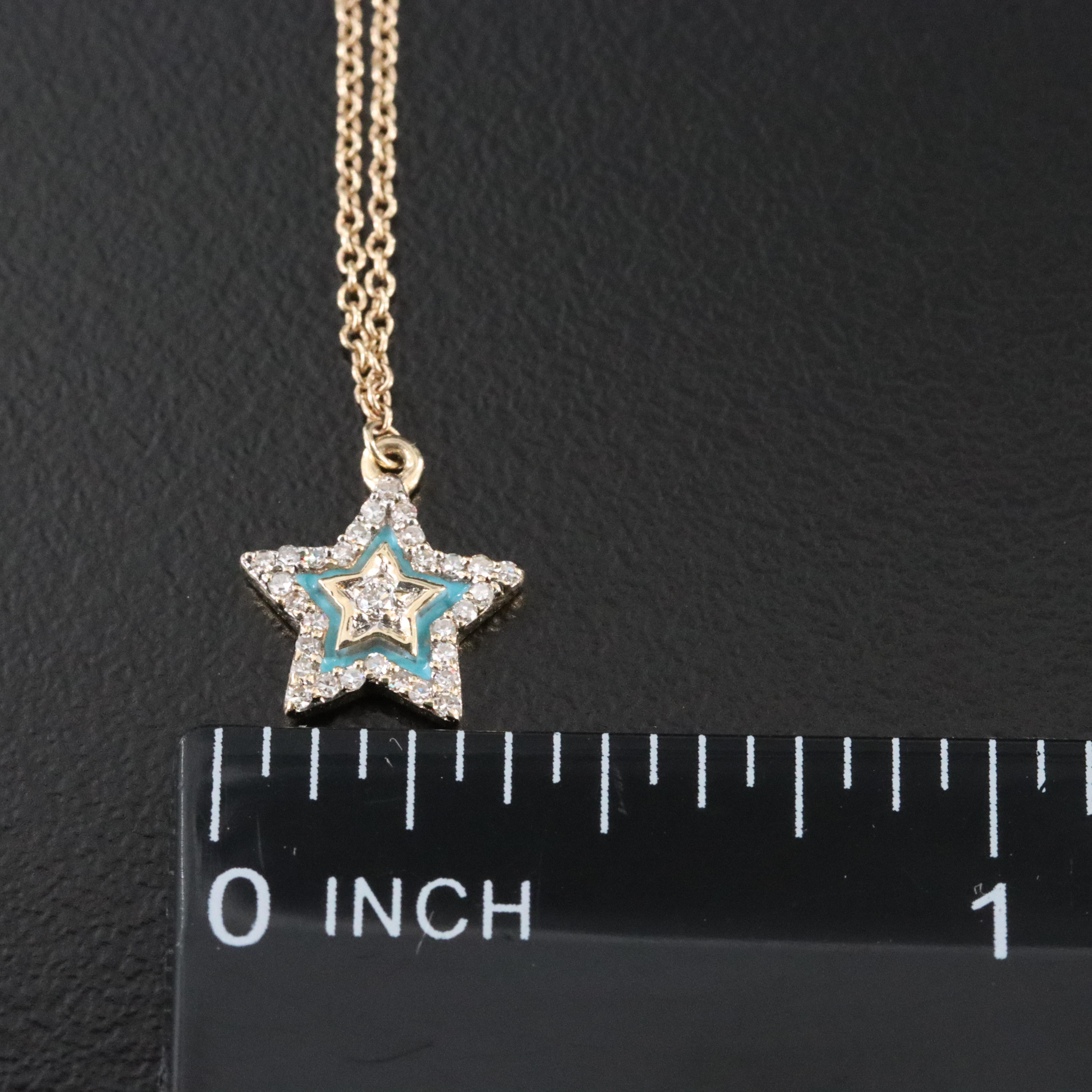 14K Diamond and Enamel Hamsa, Star and Evil Eye Necklace