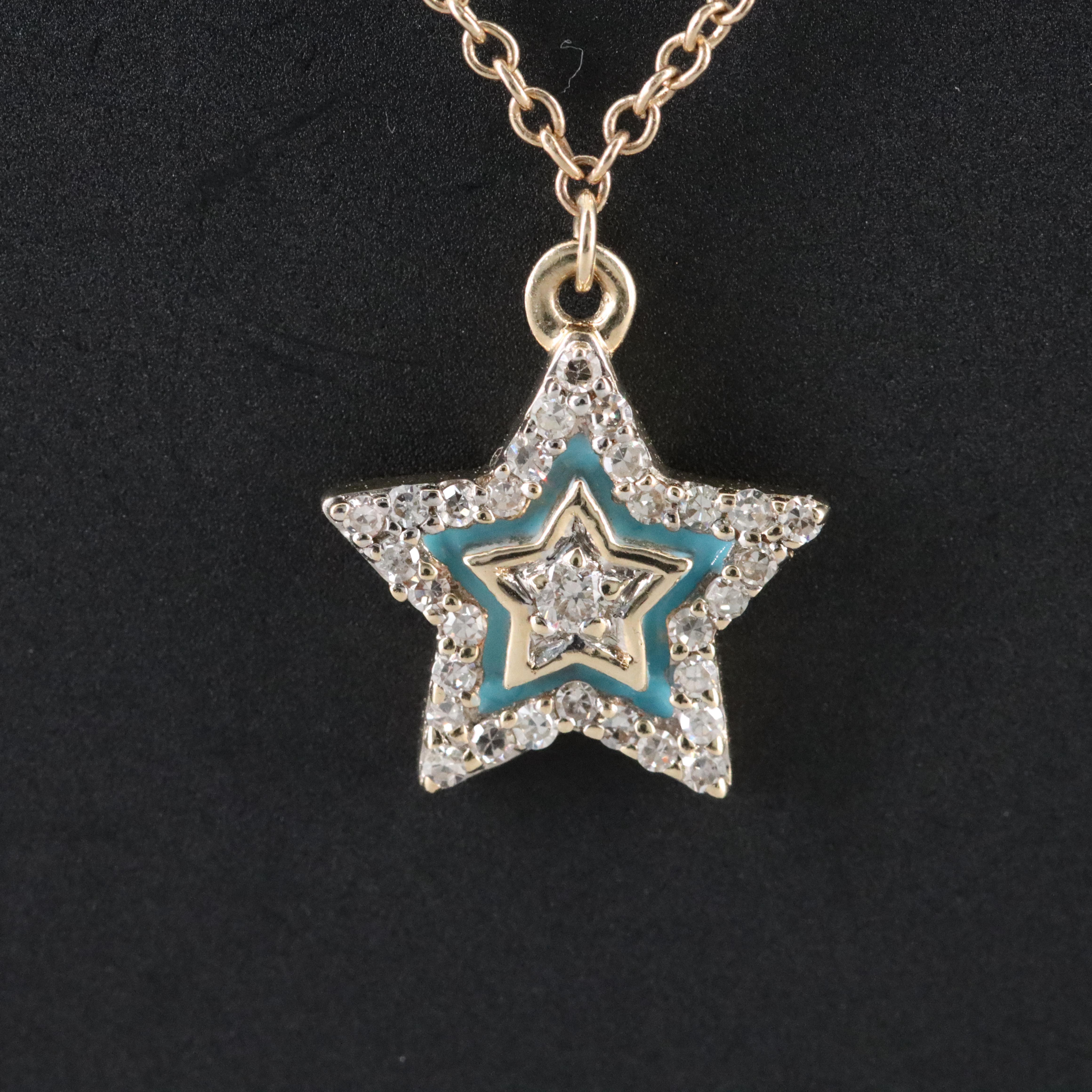 14K Diamond and Enamel Hamsa, Star and Evil Eye Necklace
