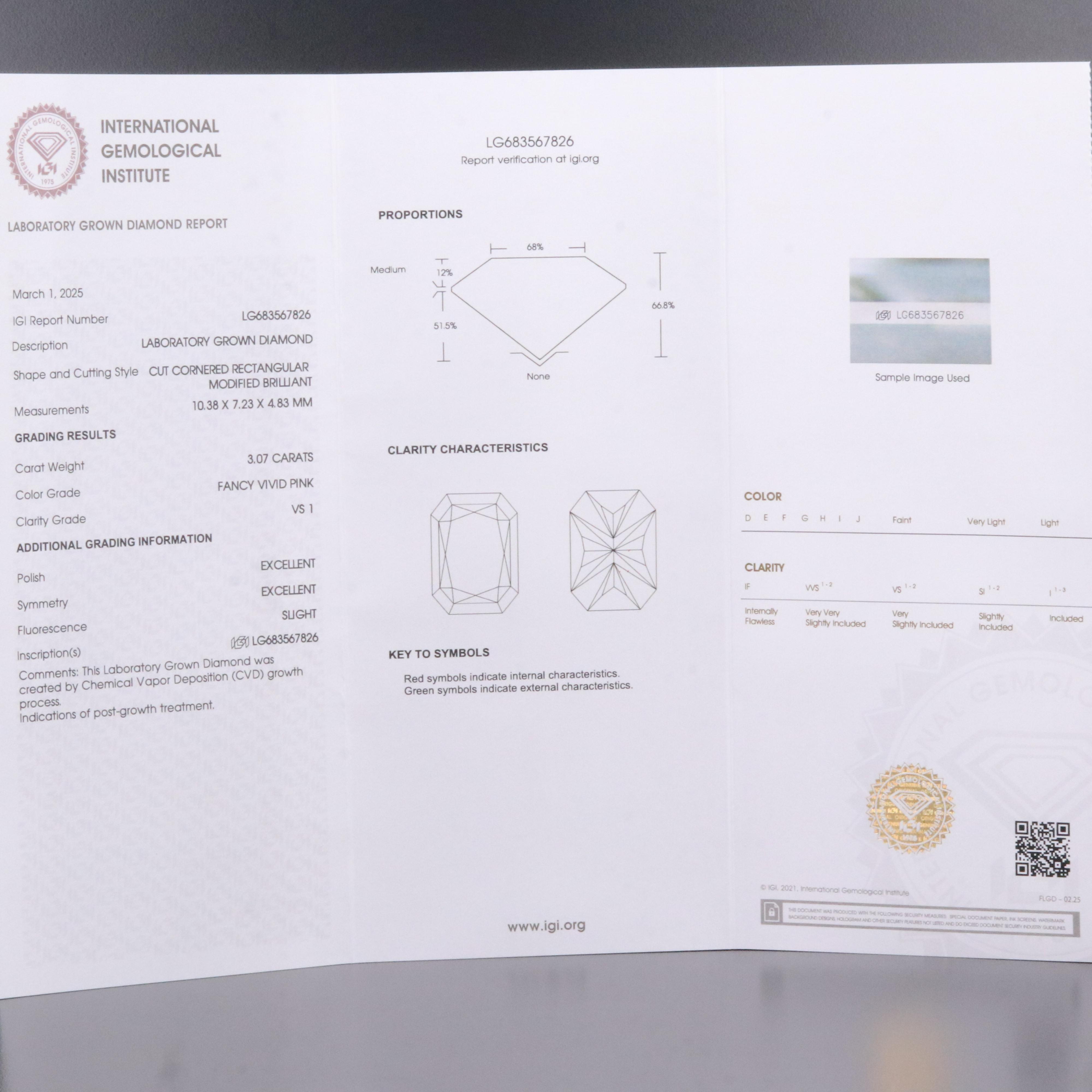 Loose 3.07 CT Lab Grown Fancy Pink Diamond with IGI Report