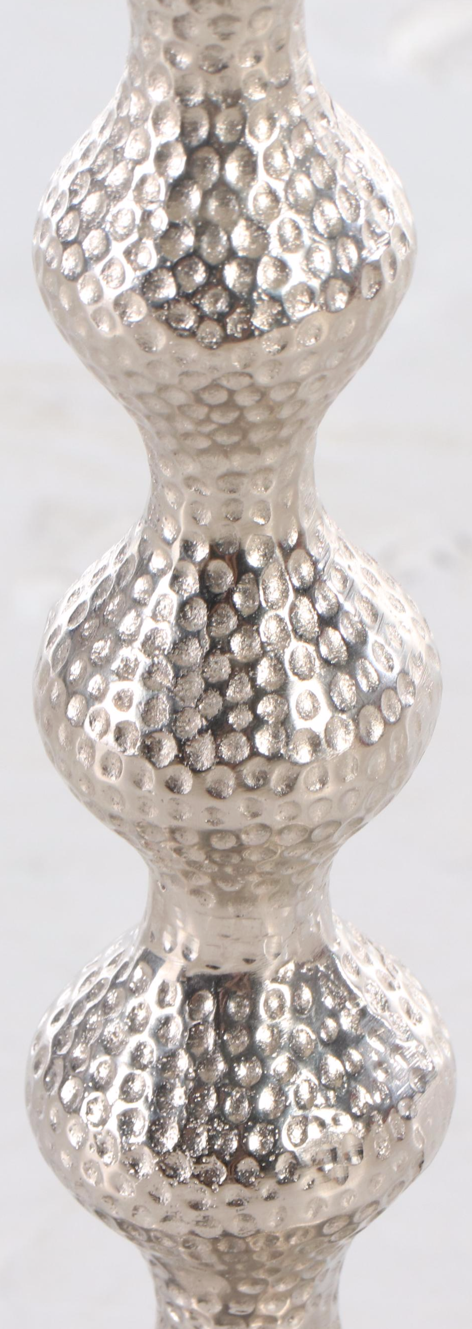 Contemporary Silver Tone Hammered Metal End Table with Glass Top