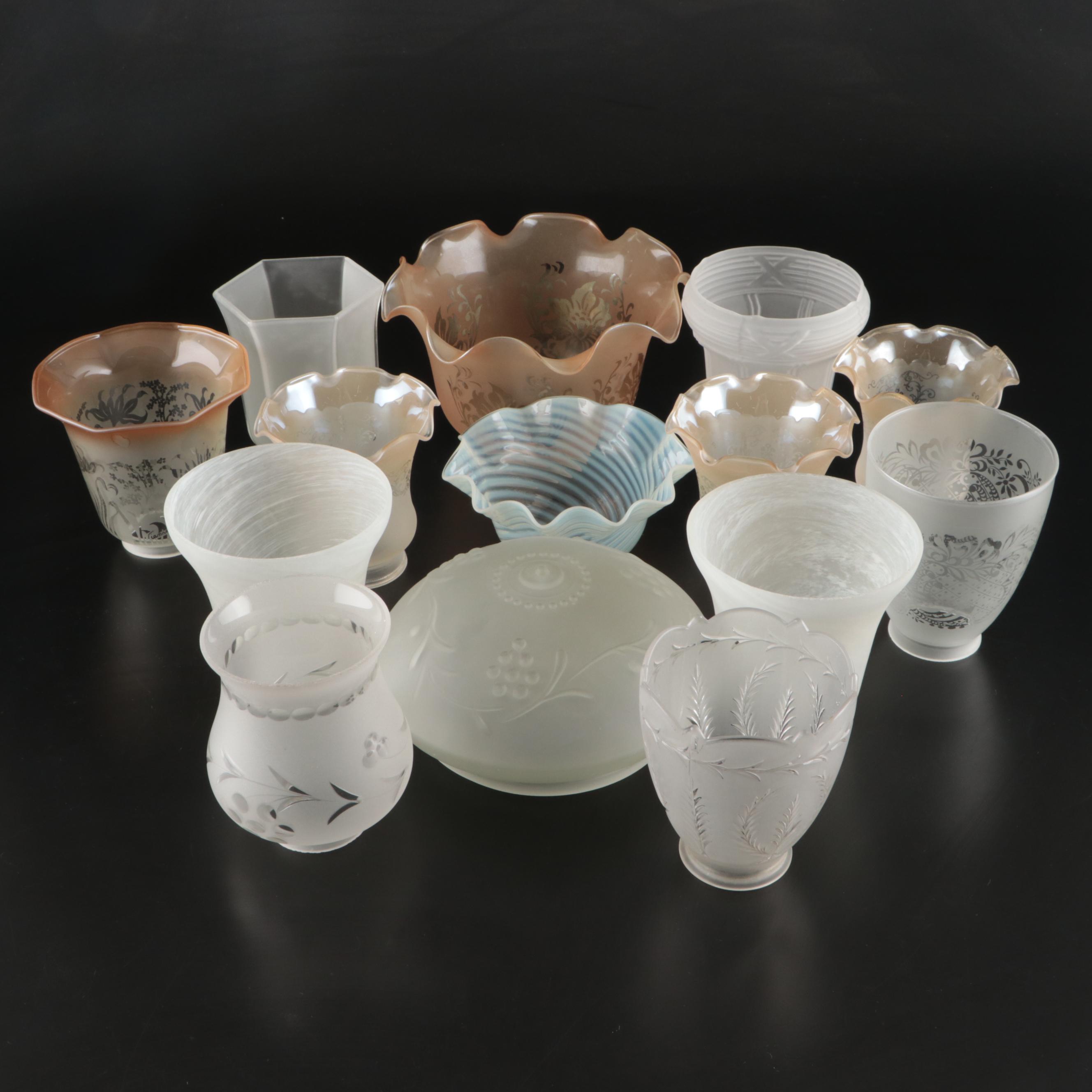 Optic Swirl with Pressed and Etched Glass Light Shades