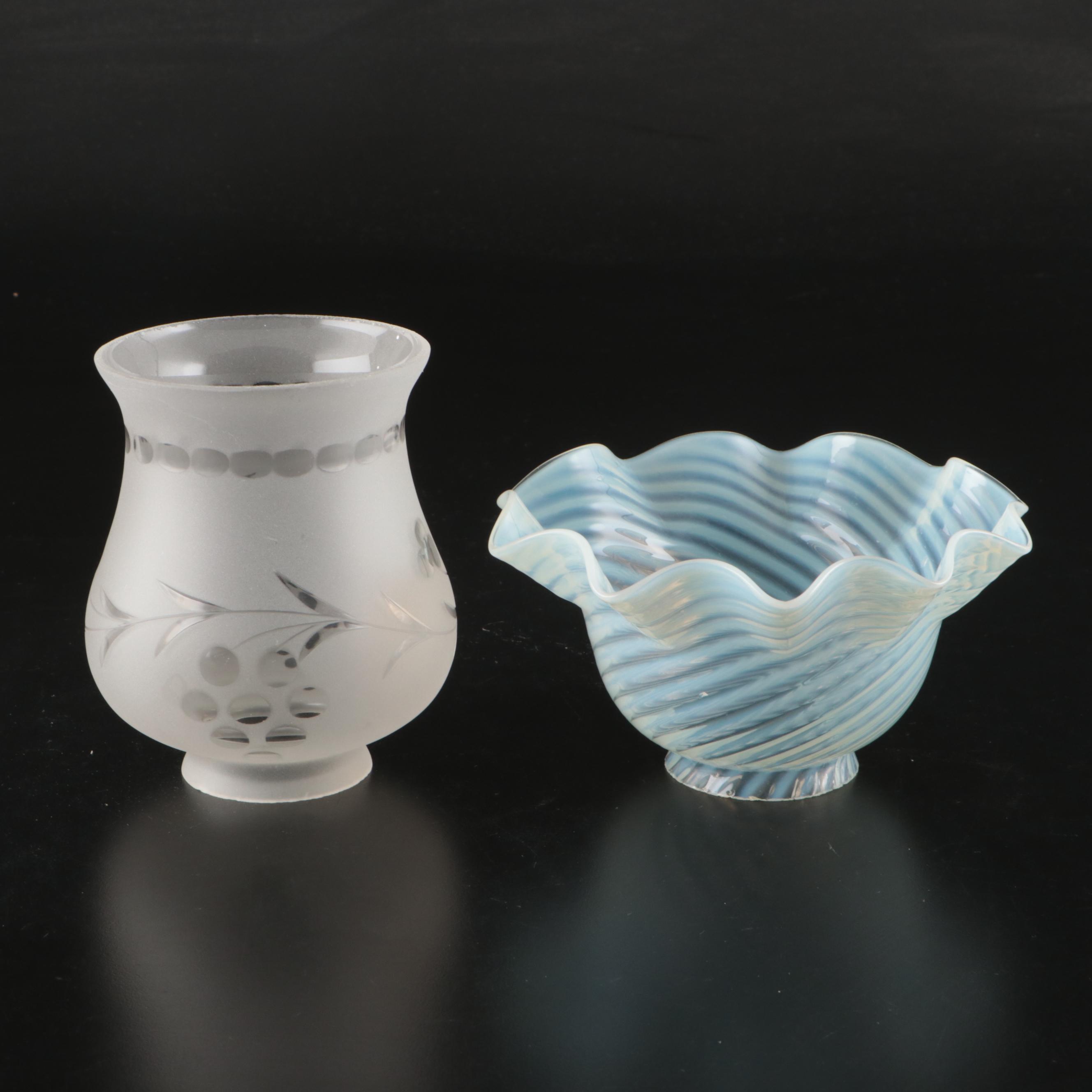 Optic Swirl with Pressed and Etched Glass Light Shades