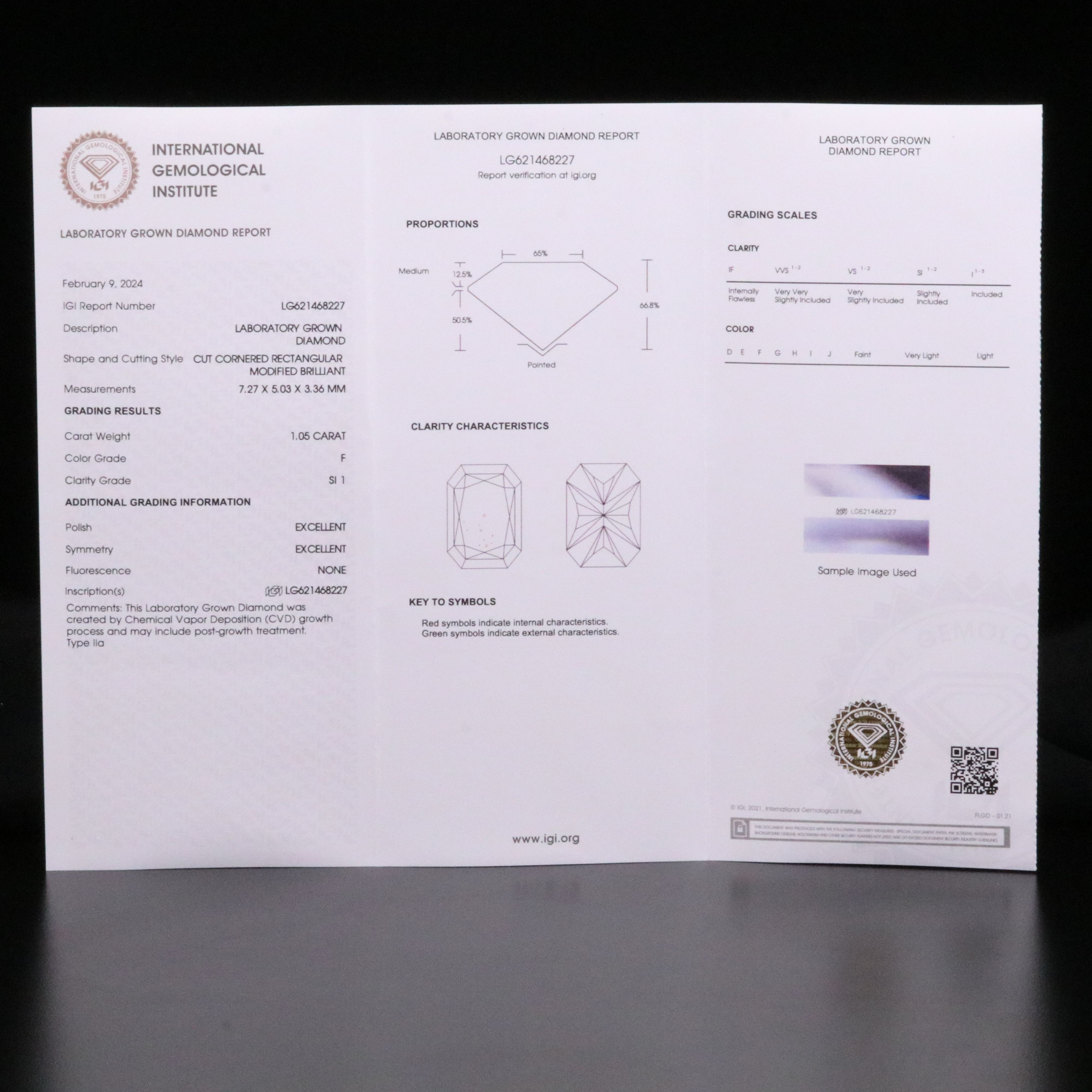 Loose 1.05 CT Lab Grown Diamond with IGI Report