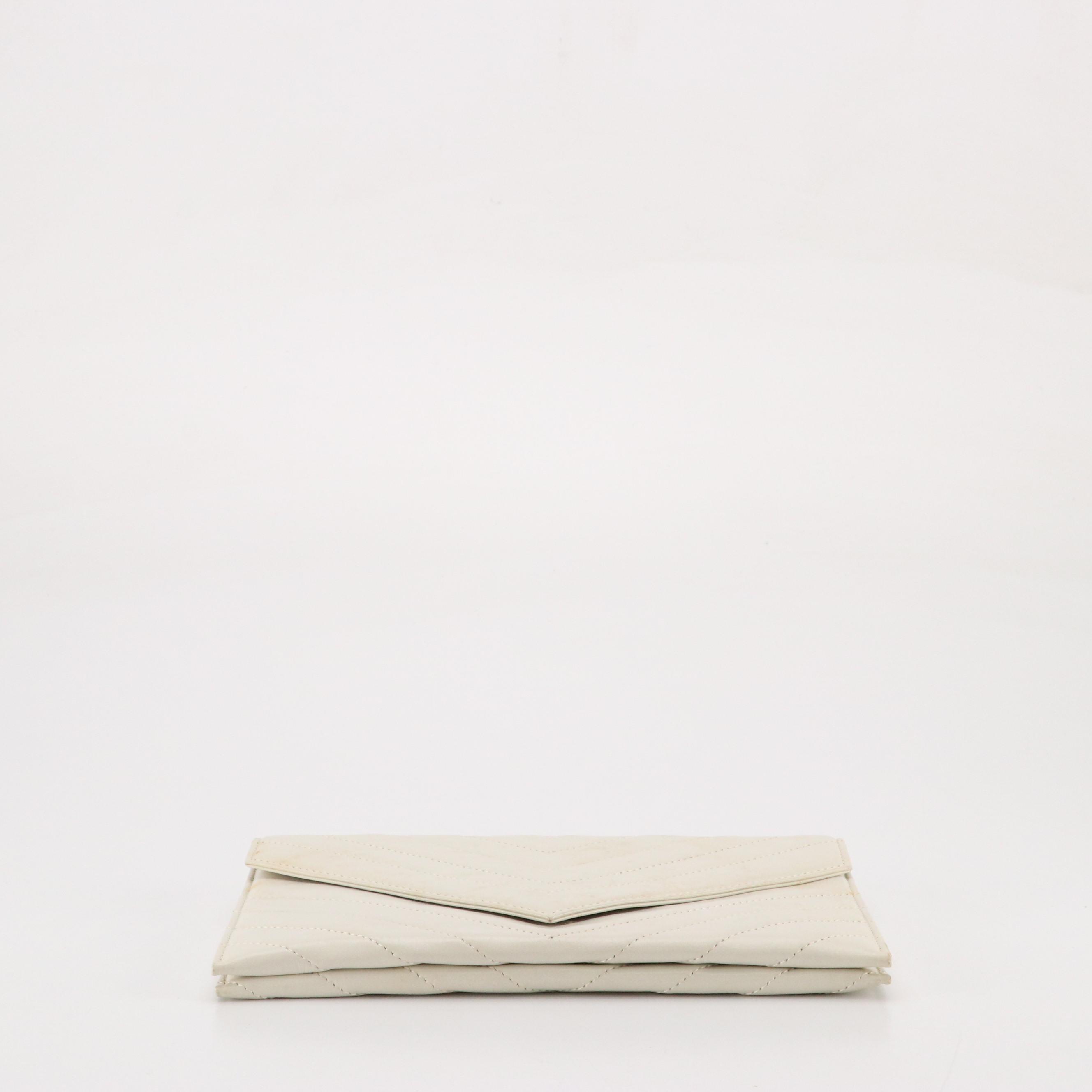 Yves Saint Laurent Envelope Clutch in Chevron Quilted White Leather with Box