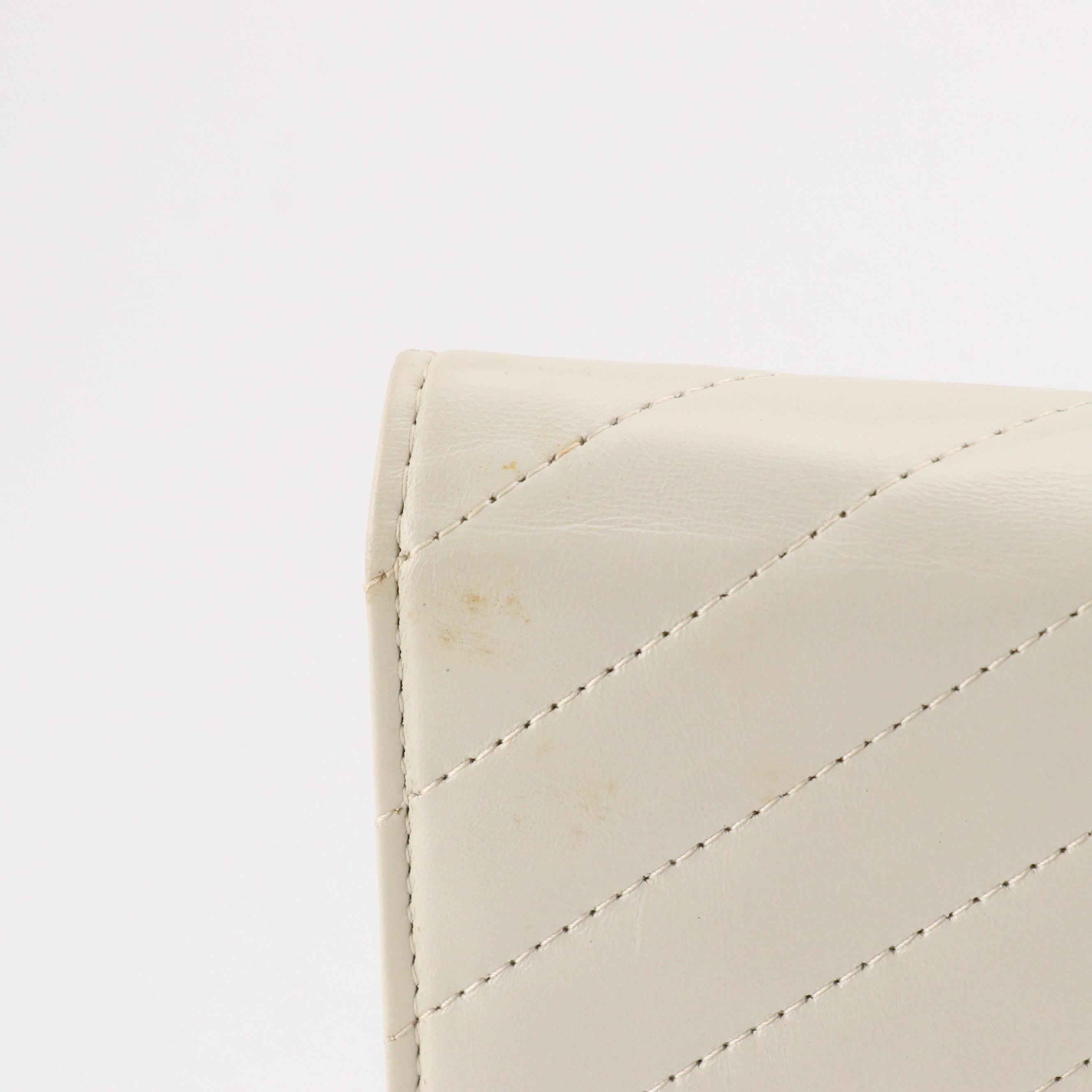 Yves Saint Laurent Envelope Clutch in Chevron Quilted White Leather with Box