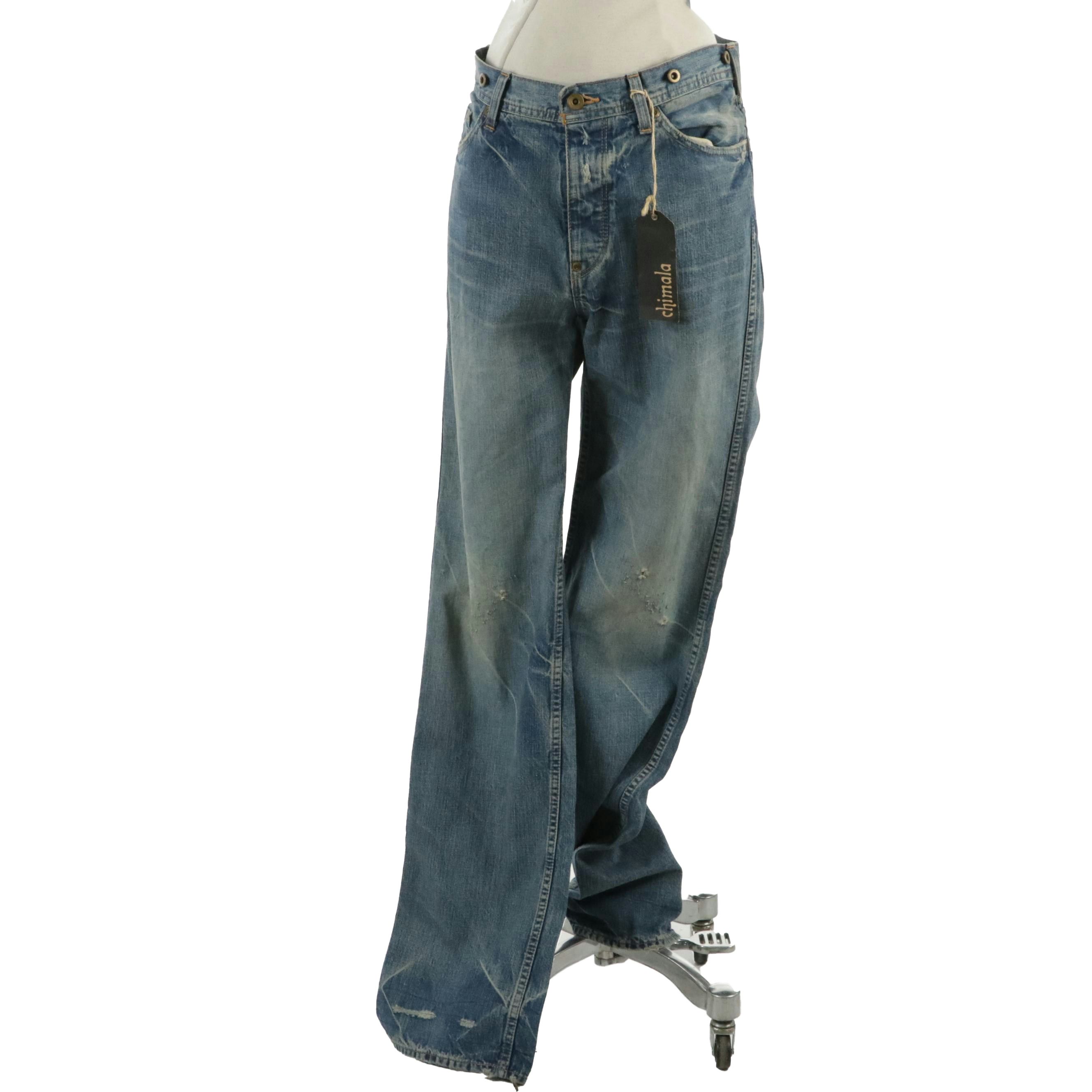 Chimala Button Fly Straight Leg Light Wash Jeans