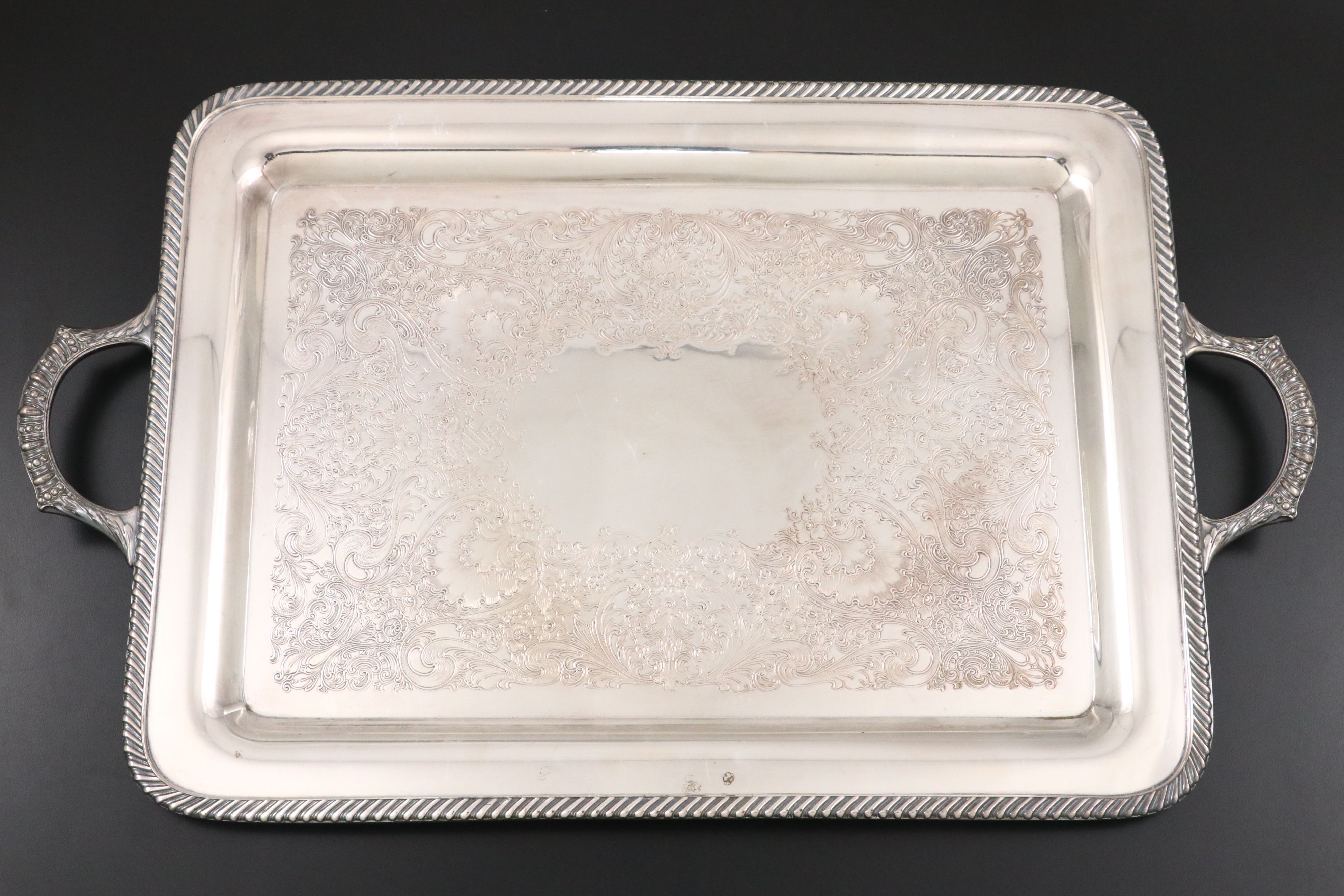 Rogers Silver Plate Serving Tray with Other Coffee and Teapots, Mid–Late 20th C.