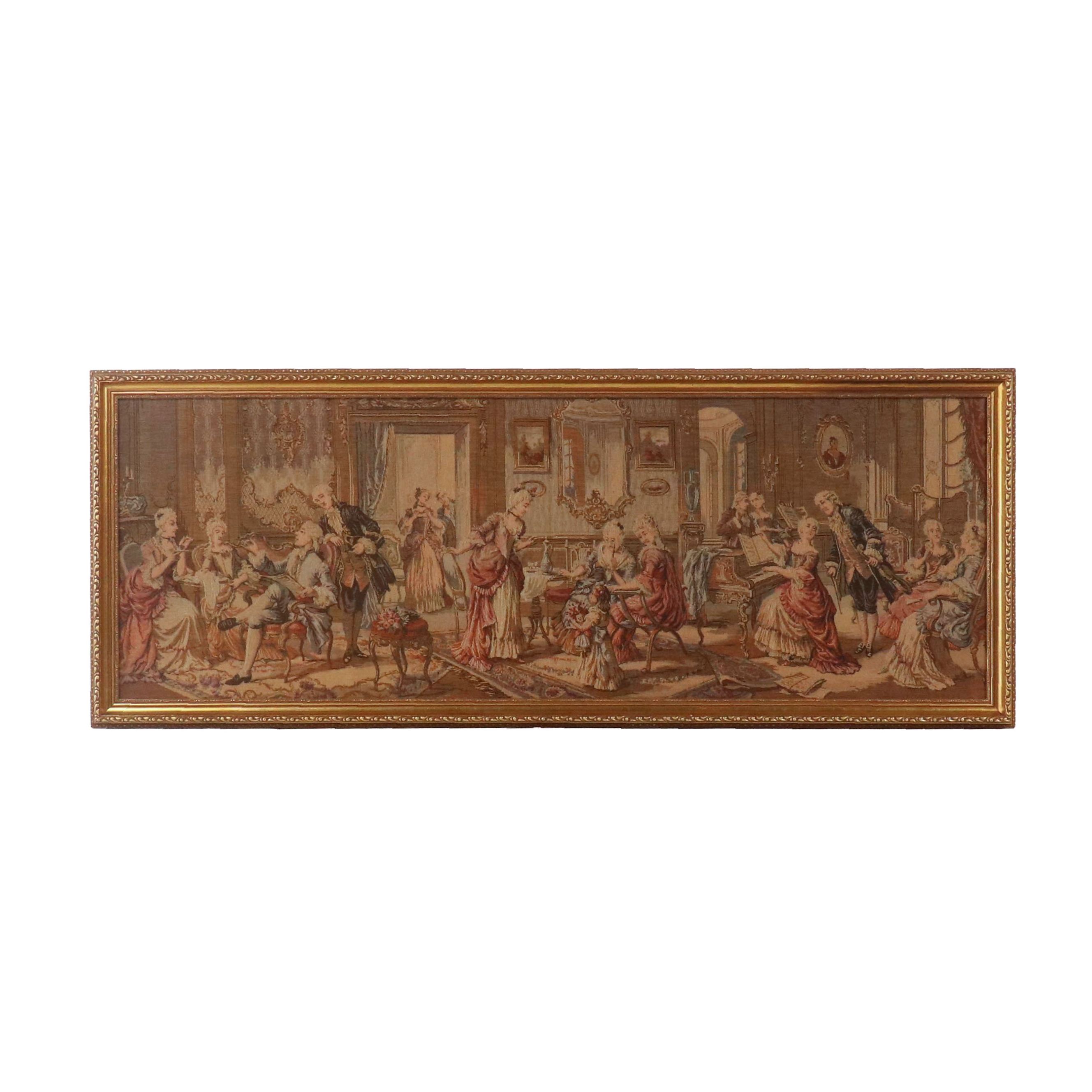 Woven Tapestry with Baroque Salon Scene