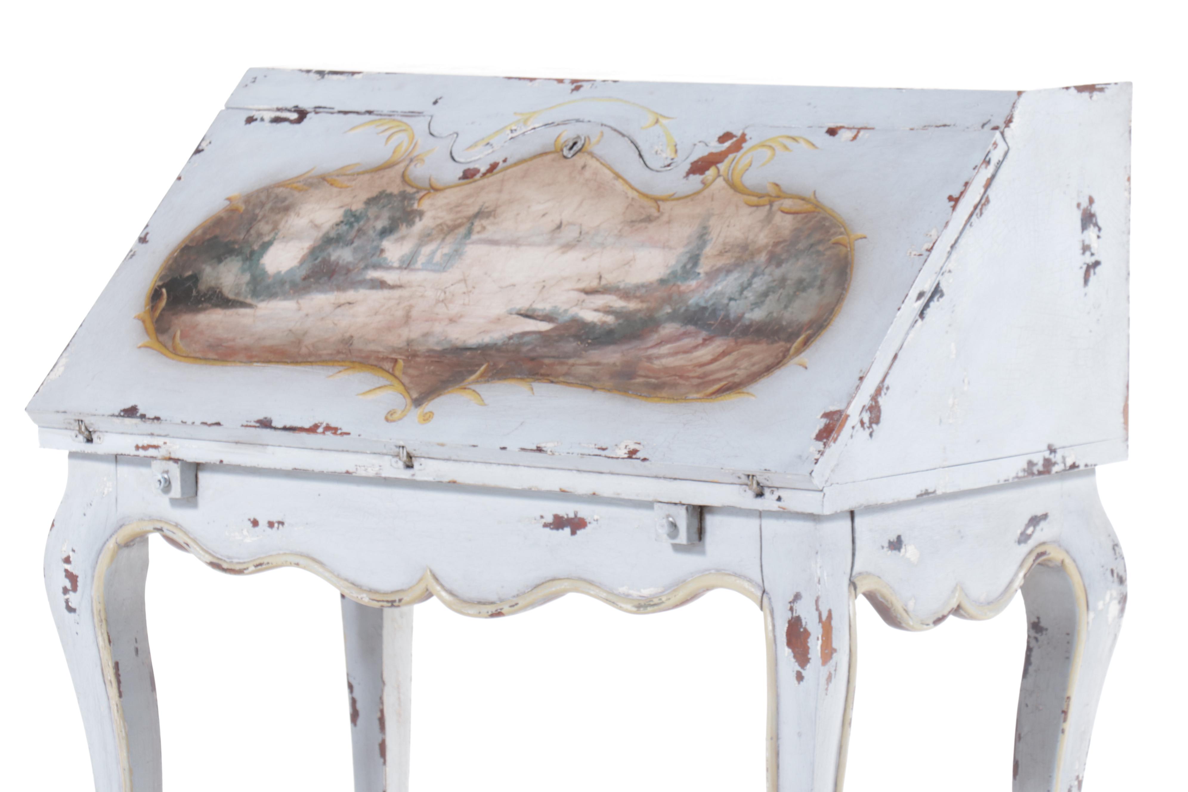 Powder Blue Painted Wood Slant Front Desk