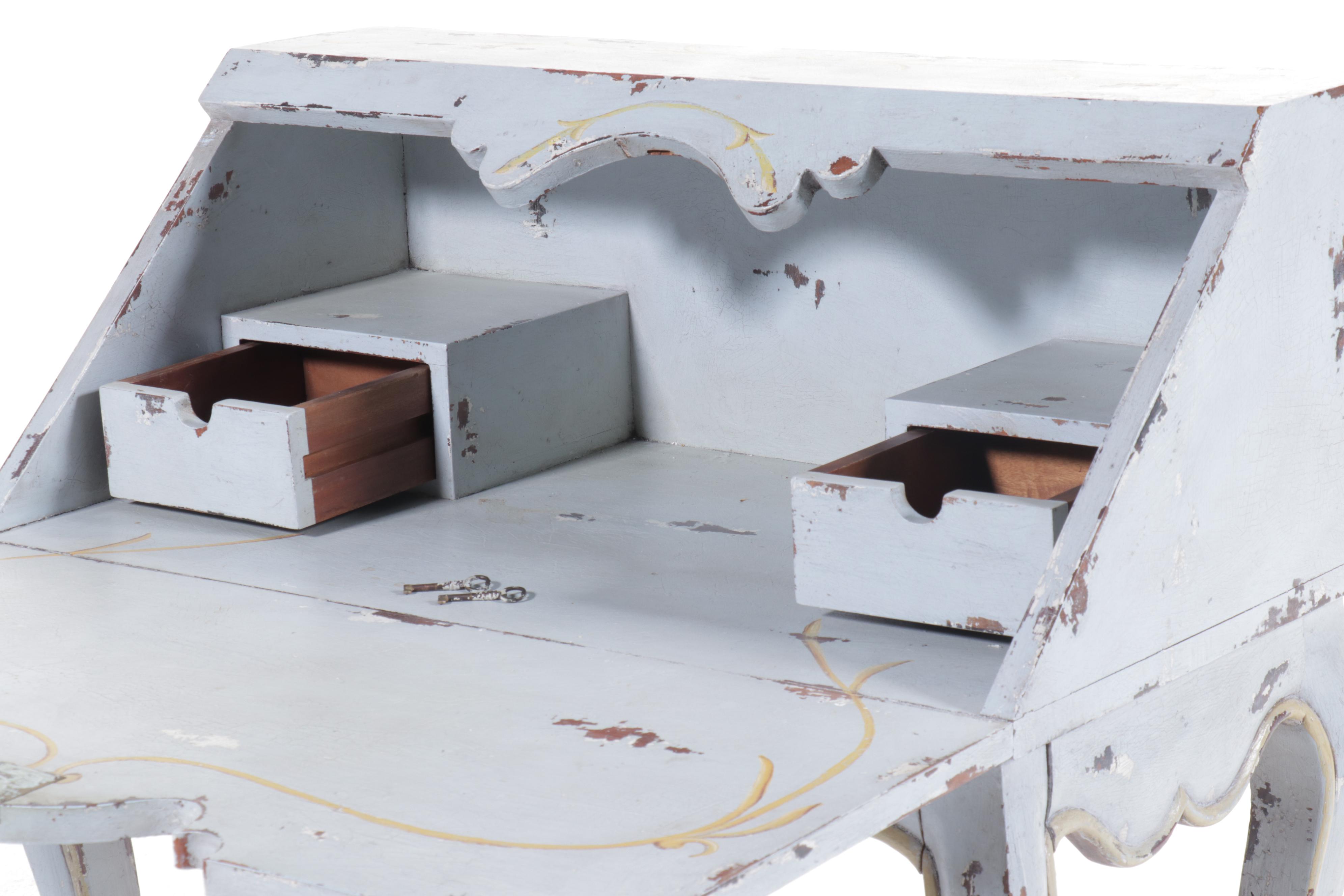 Powder Blue Painted Wood Slant Front Desk