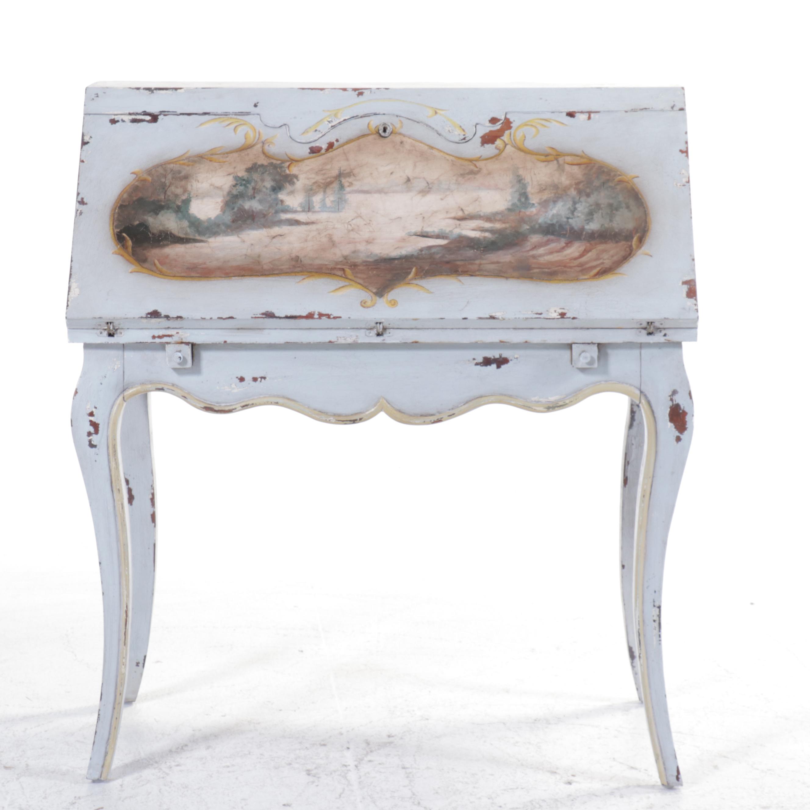 Powder Blue Painted Wood Slant Front Desk