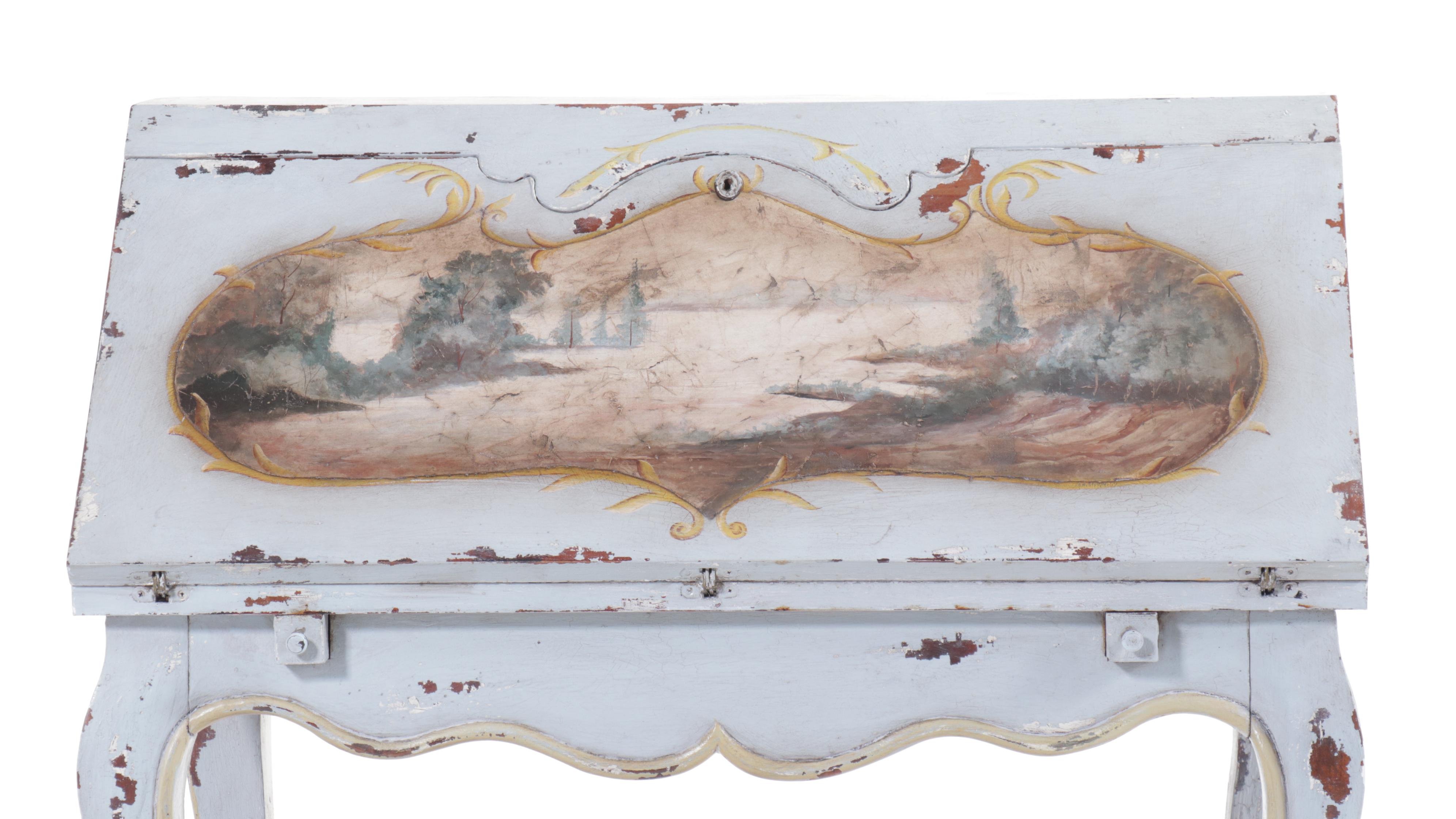 Powder Blue Painted Wood Slant Front Desk