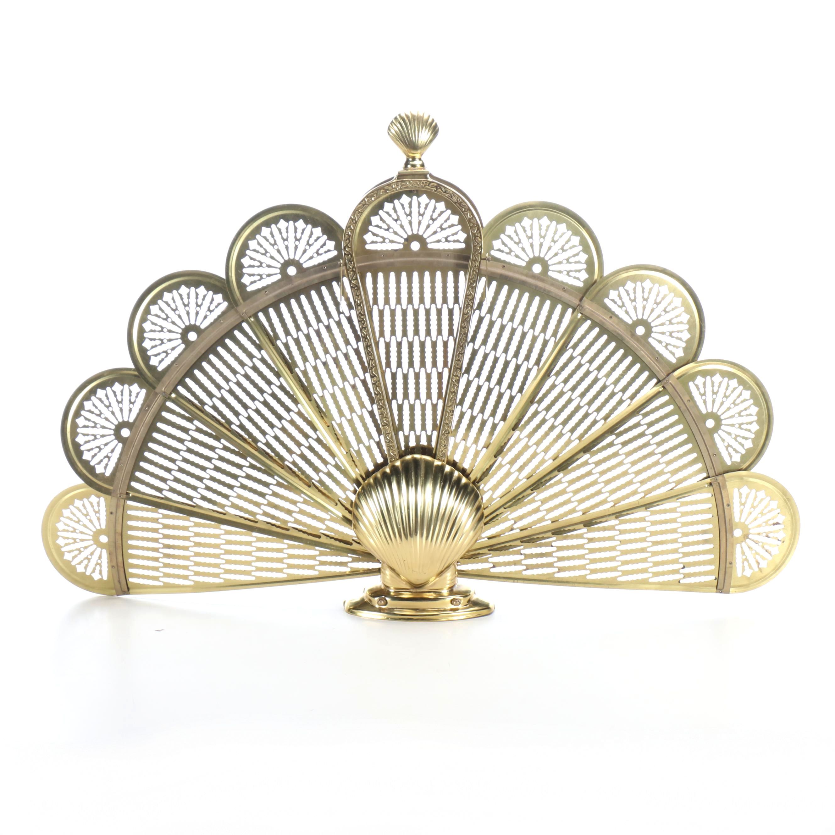 Brass Peacock Fireplace Screen, Mid to Late 20th Century