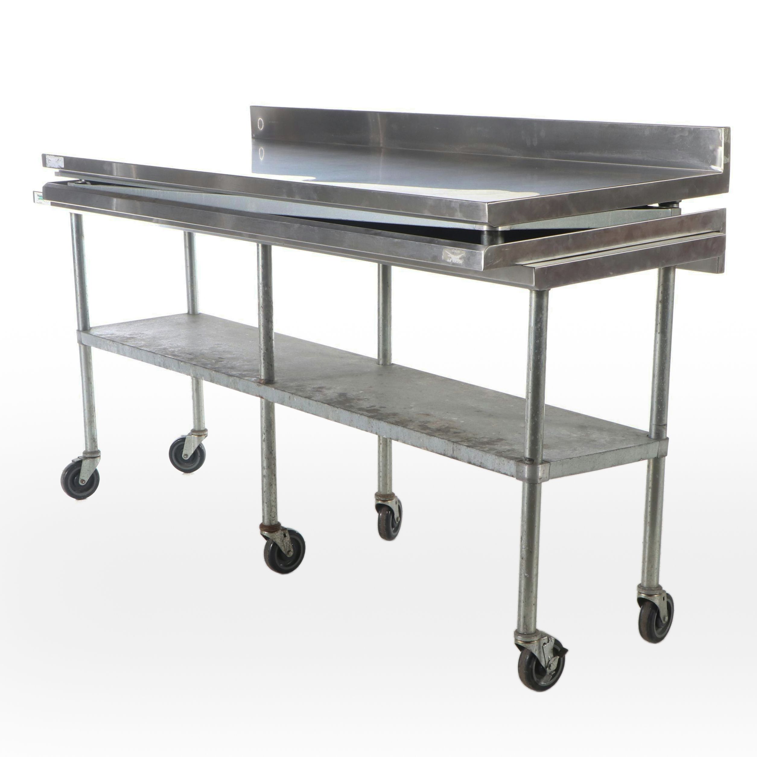 Two Stainless Steel Counter Tops and Rolling Work Station