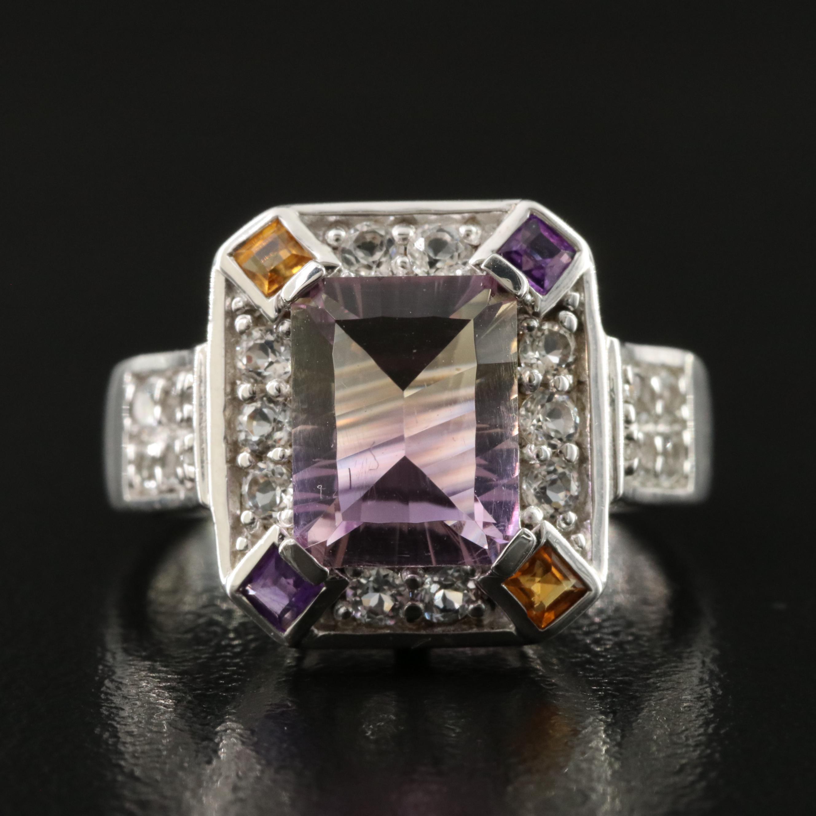 Sterling Ametrine, Amethyst, Citrine and White Topaz Ring