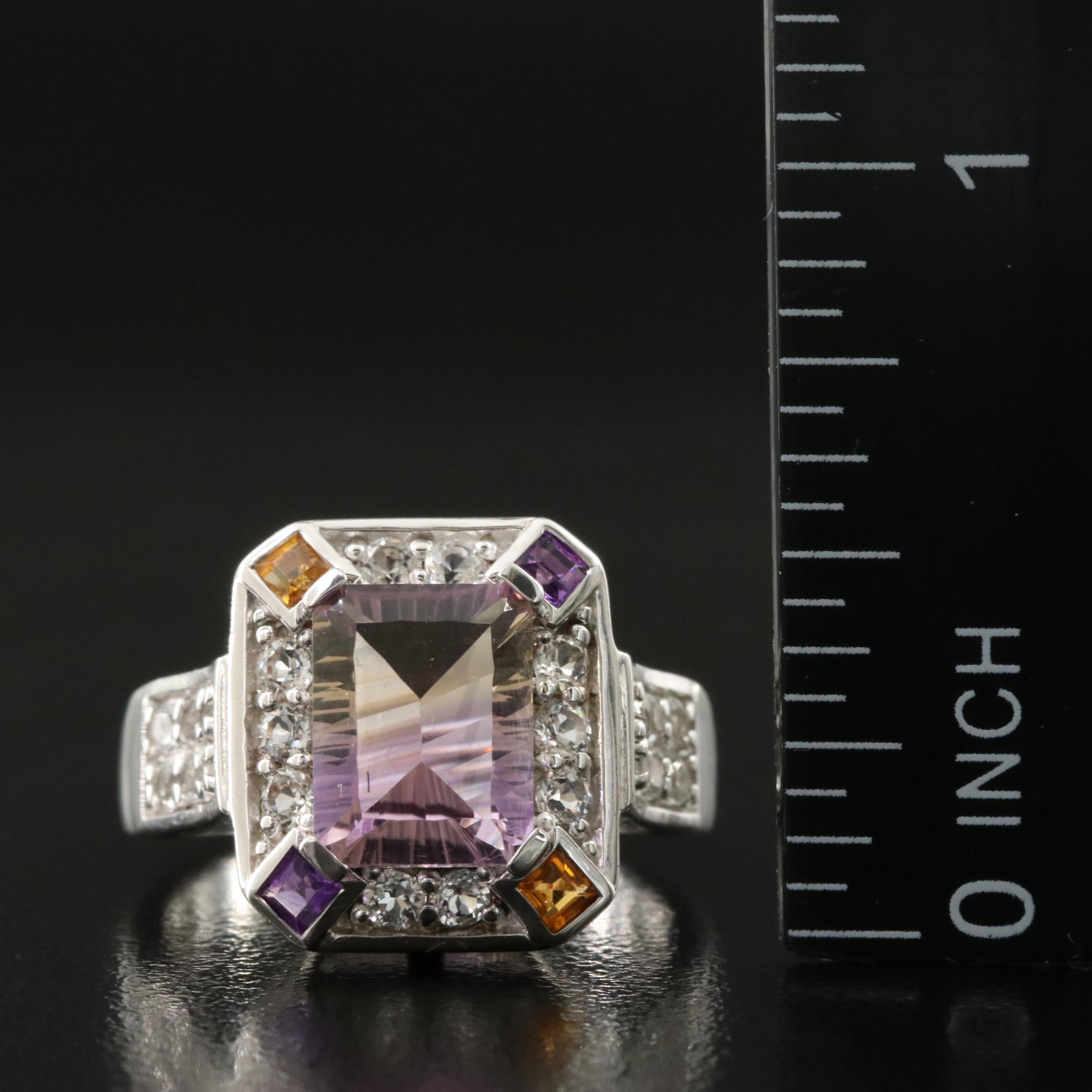 Sterling Ametrine, Amethyst, Citrine and White Topaz Ring