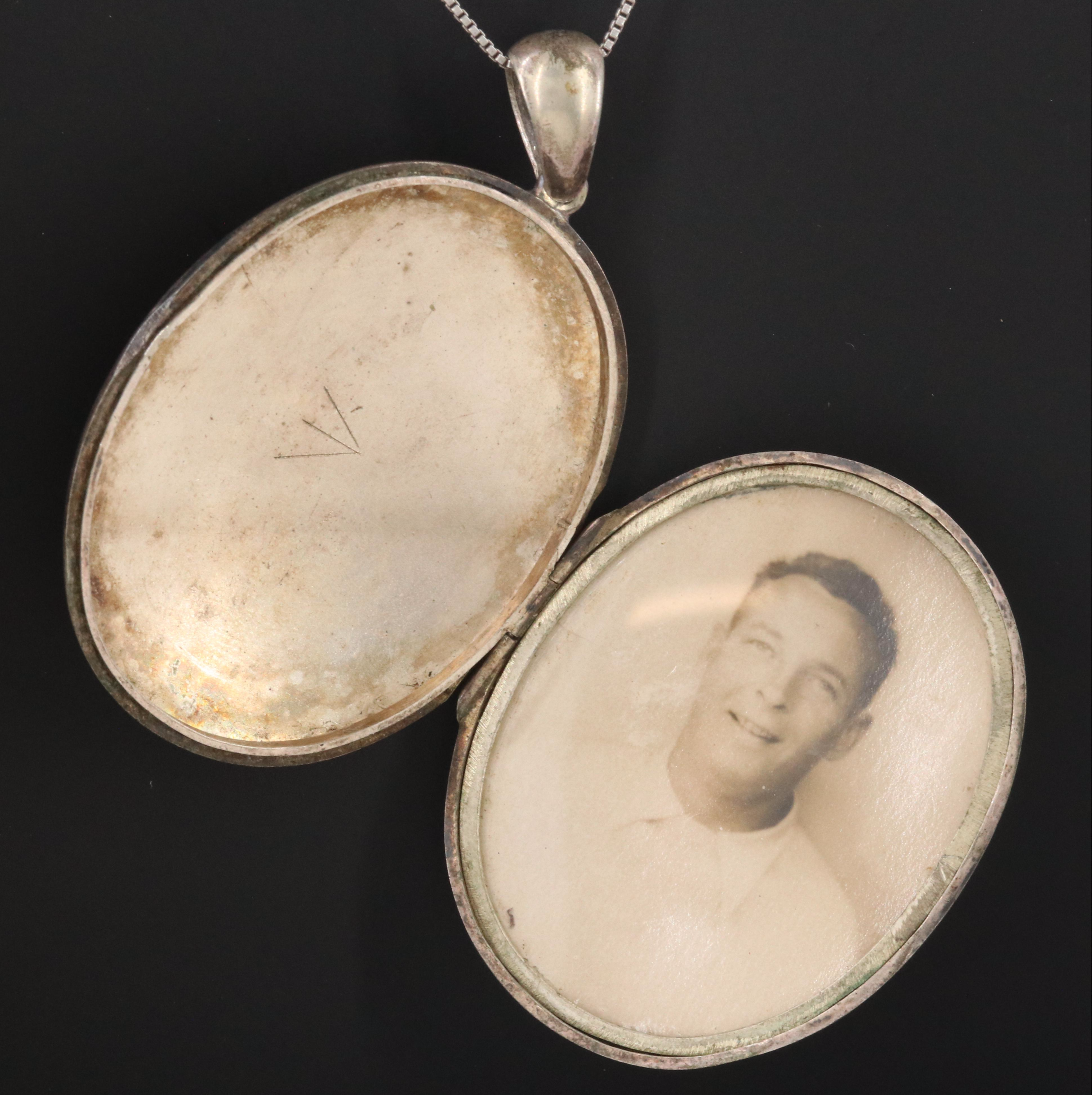 Sterling Chain with Vintage Monogrammed Photo Locket