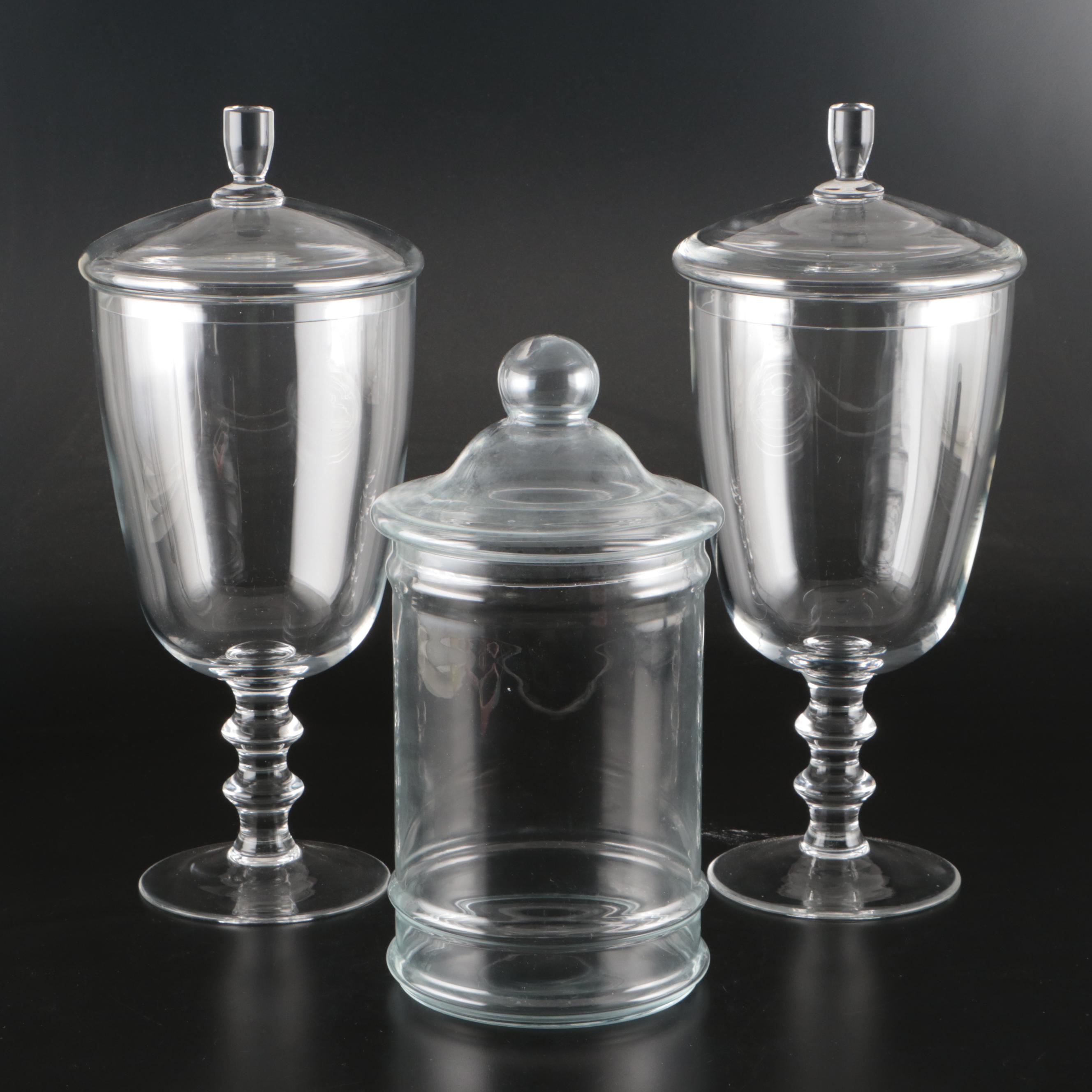 Footed and Other Glass Apothecary Jars