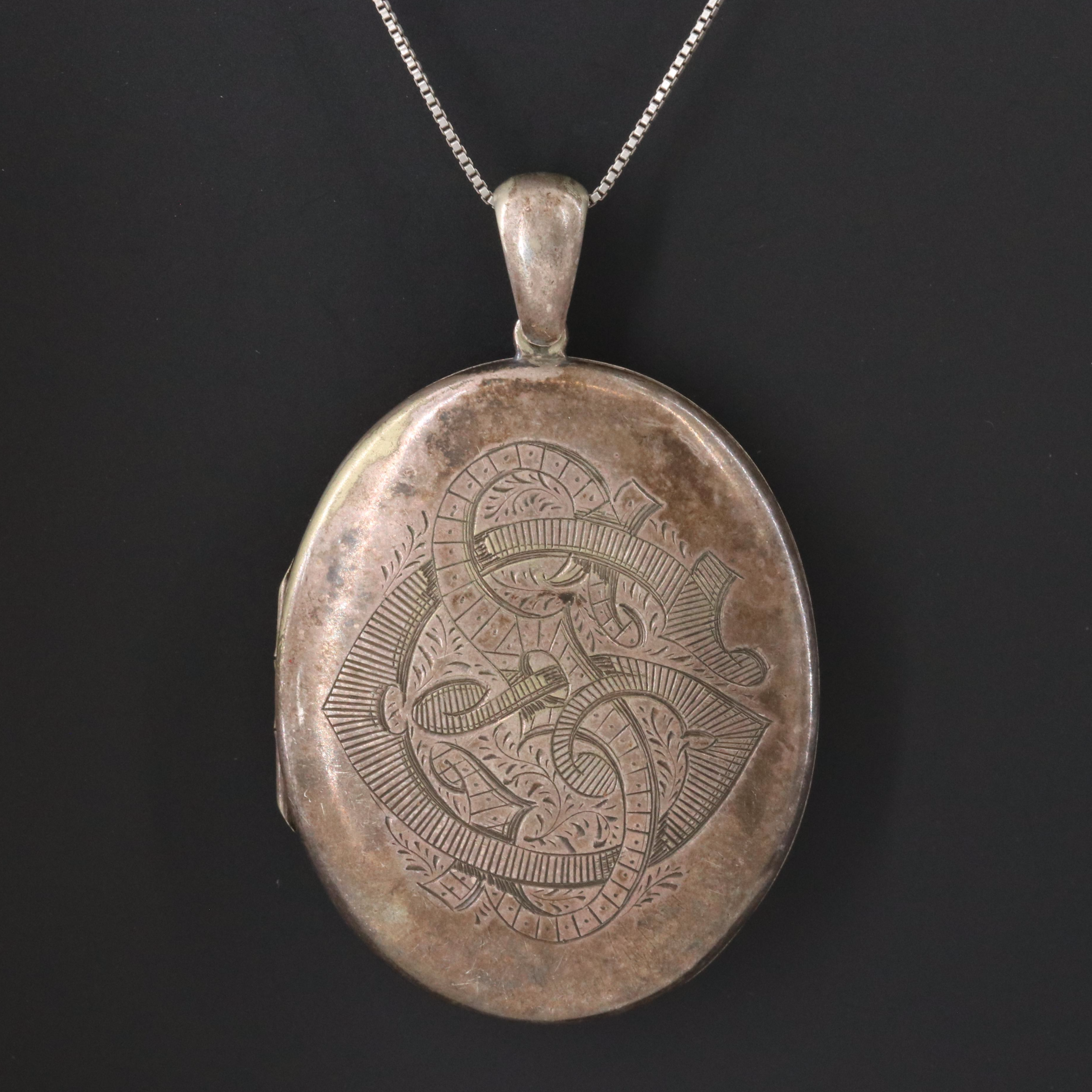 Sterling Chain with Vintage Monogrammed Photo Locket