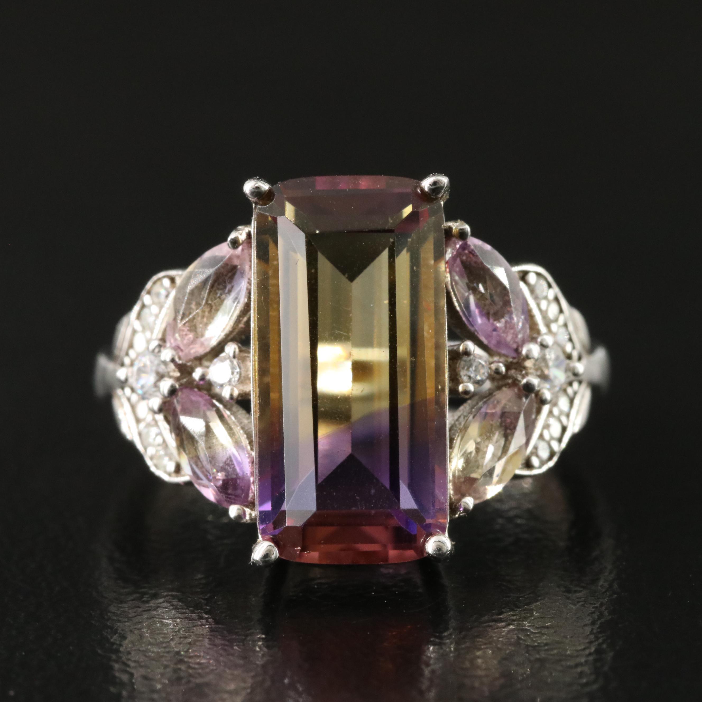 Sterling Ametrine and CZ Ring