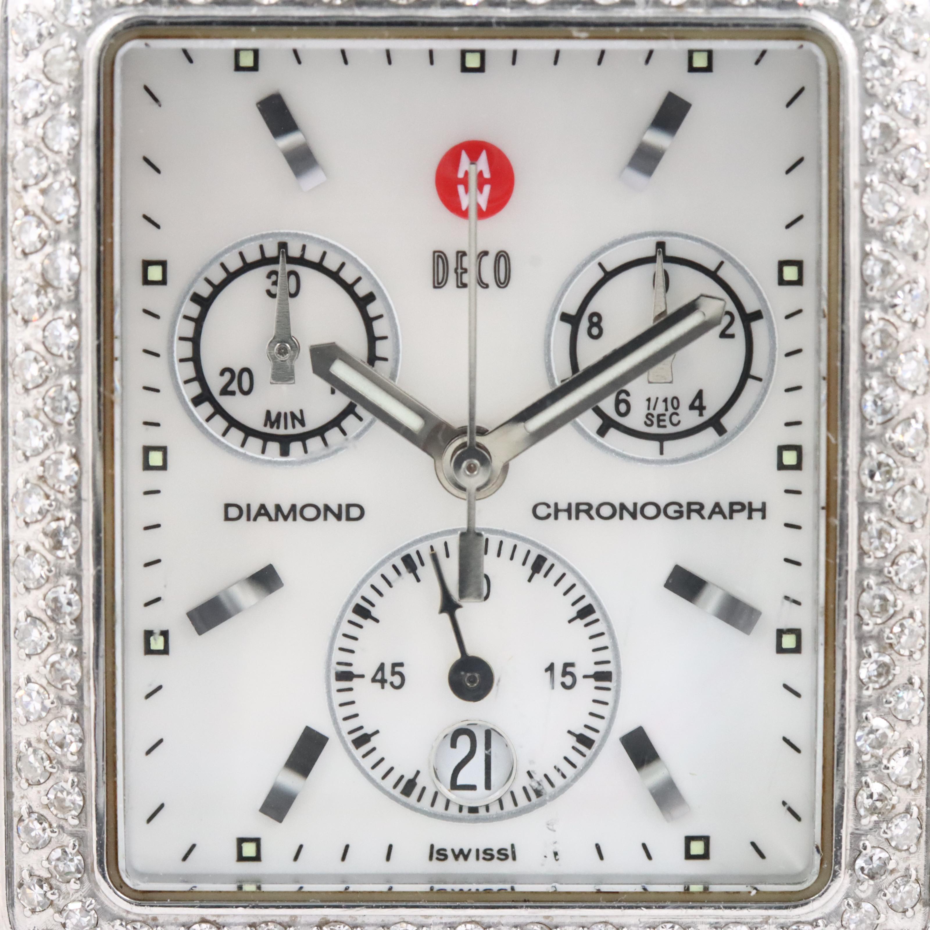 Michele Deco Diamond Chronograph Mother-of-Pearl Dial Stainless Steel Watch