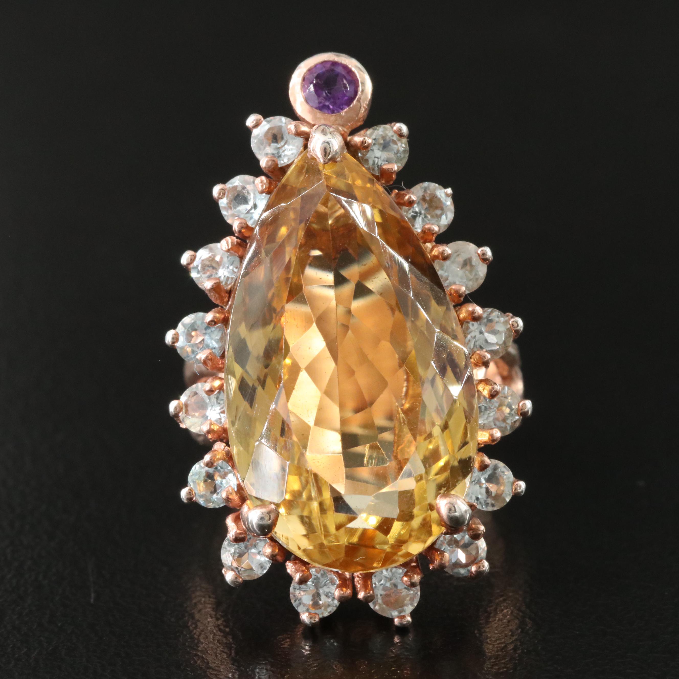 Sterling Citrine, White Sapphire and Amethyst Ring