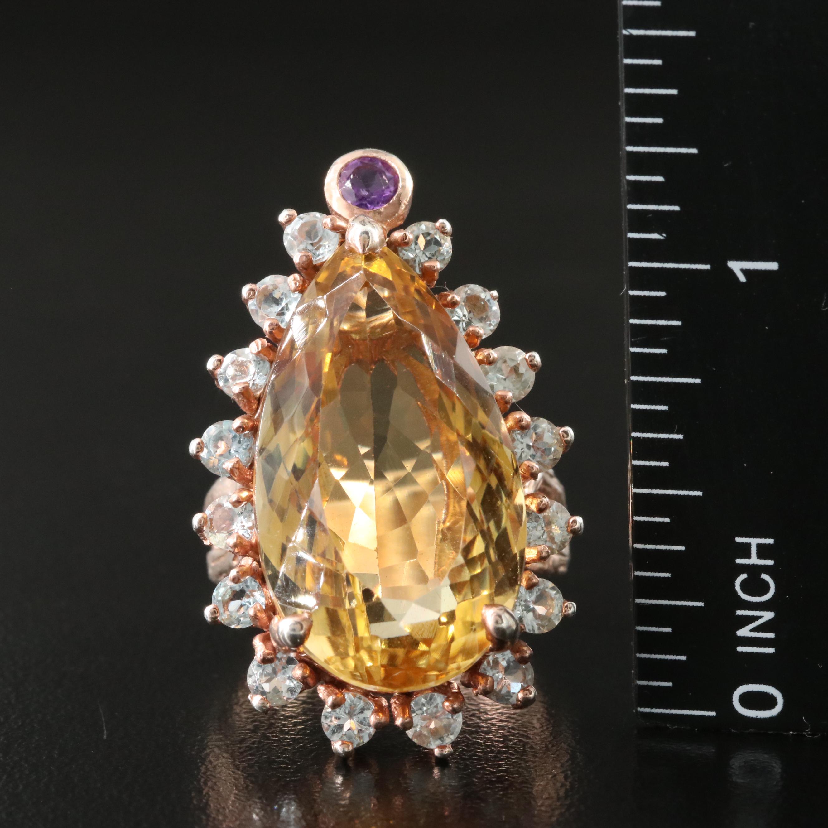 Sterling Citrine, White Sapphire and Amethyst Ring