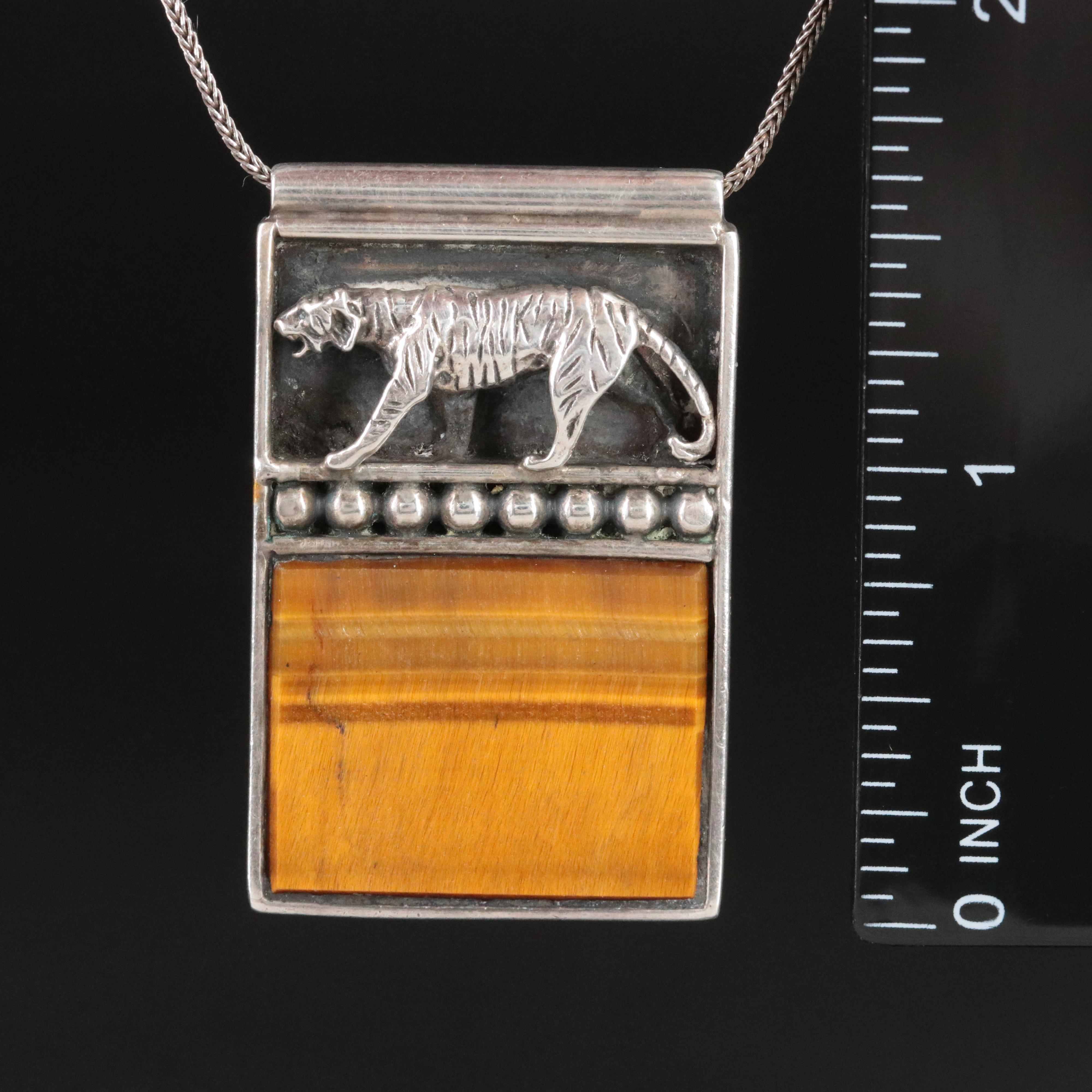 Sterling Tiger's Eye Panther Pendant Necklace