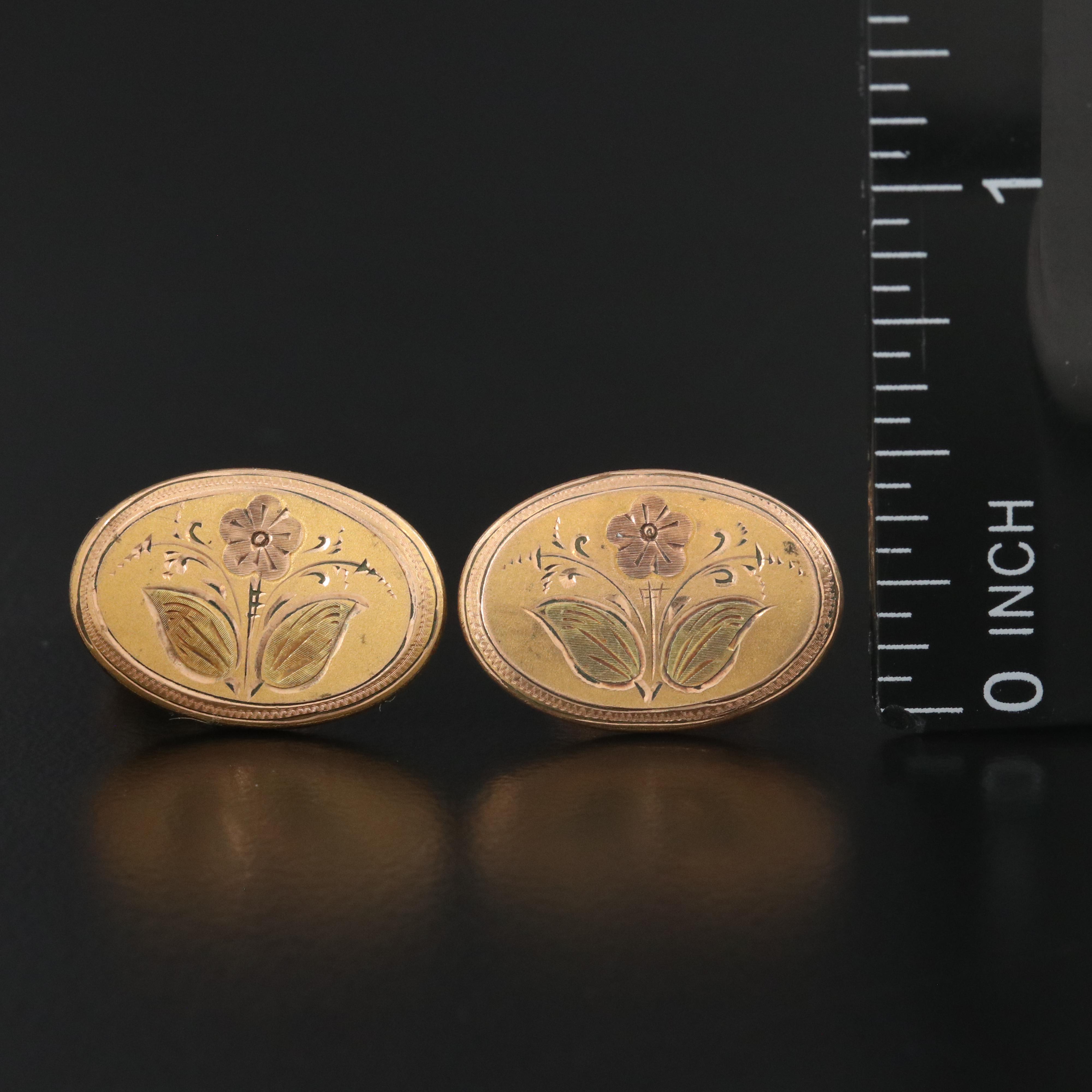 English S. Brothers Sterling Floral Brooch with Maintien Bros. Inc. Cufflinks