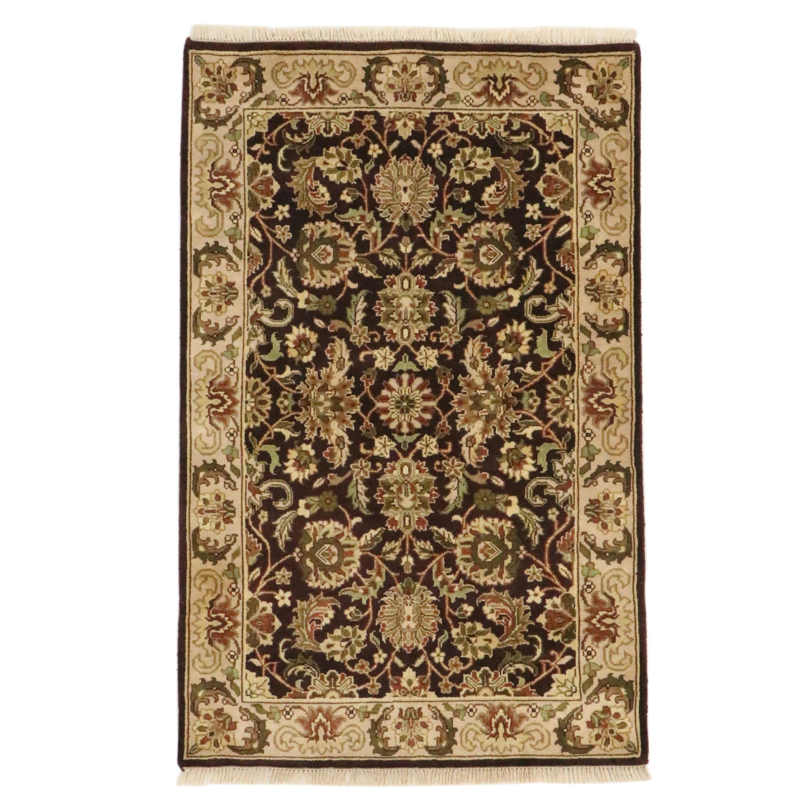 3'9 x 6'2 Hand-Knotted Indian Agra Area Rug