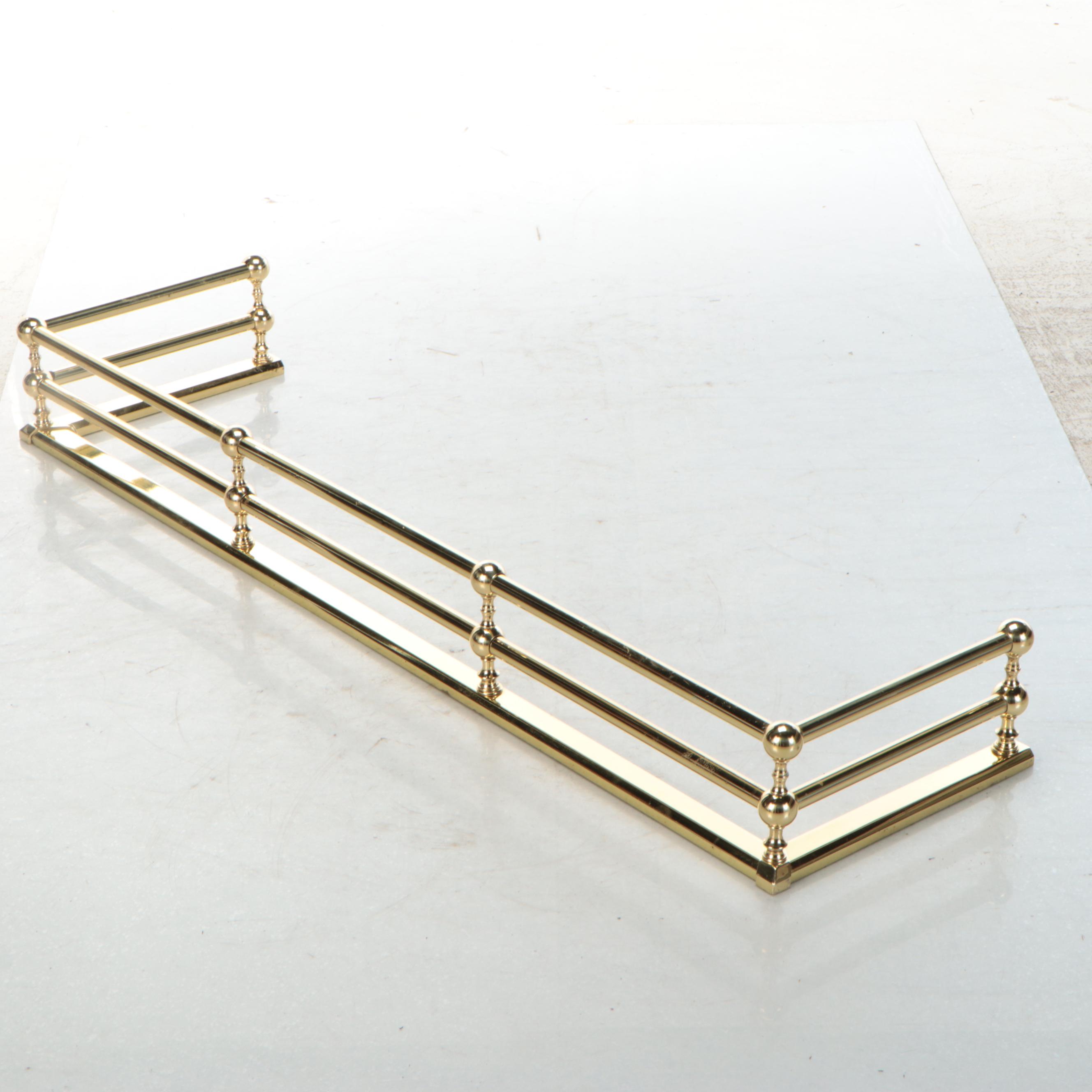 Brass Fireplace Fender, Folding Screen and Andirons