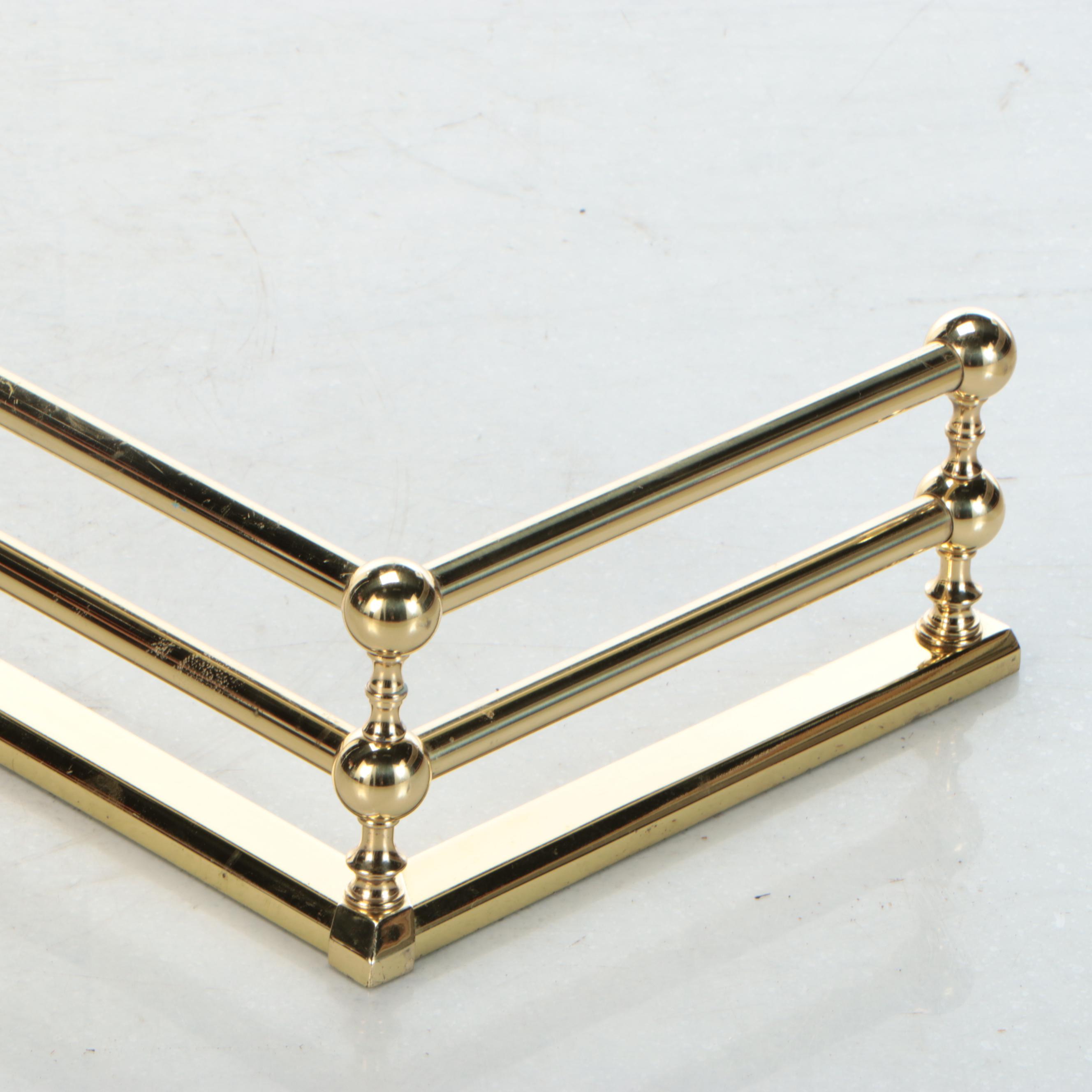 Brass Fireplace Fender, Folding Screen and Andirons