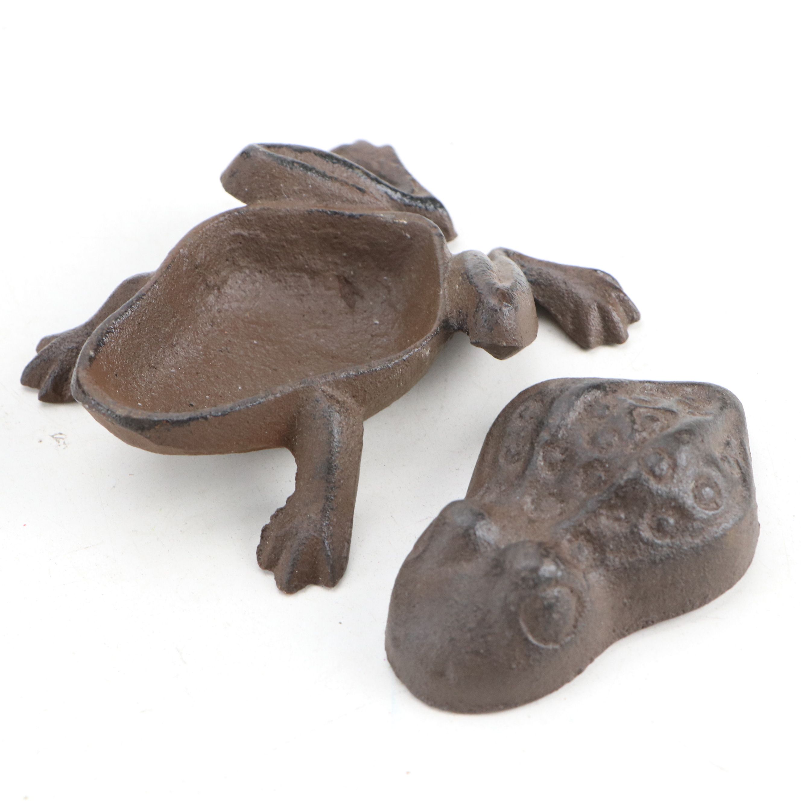 Painted Cast Iron Monkey and Rabbit Banks, Frog Box and Dog Figurine