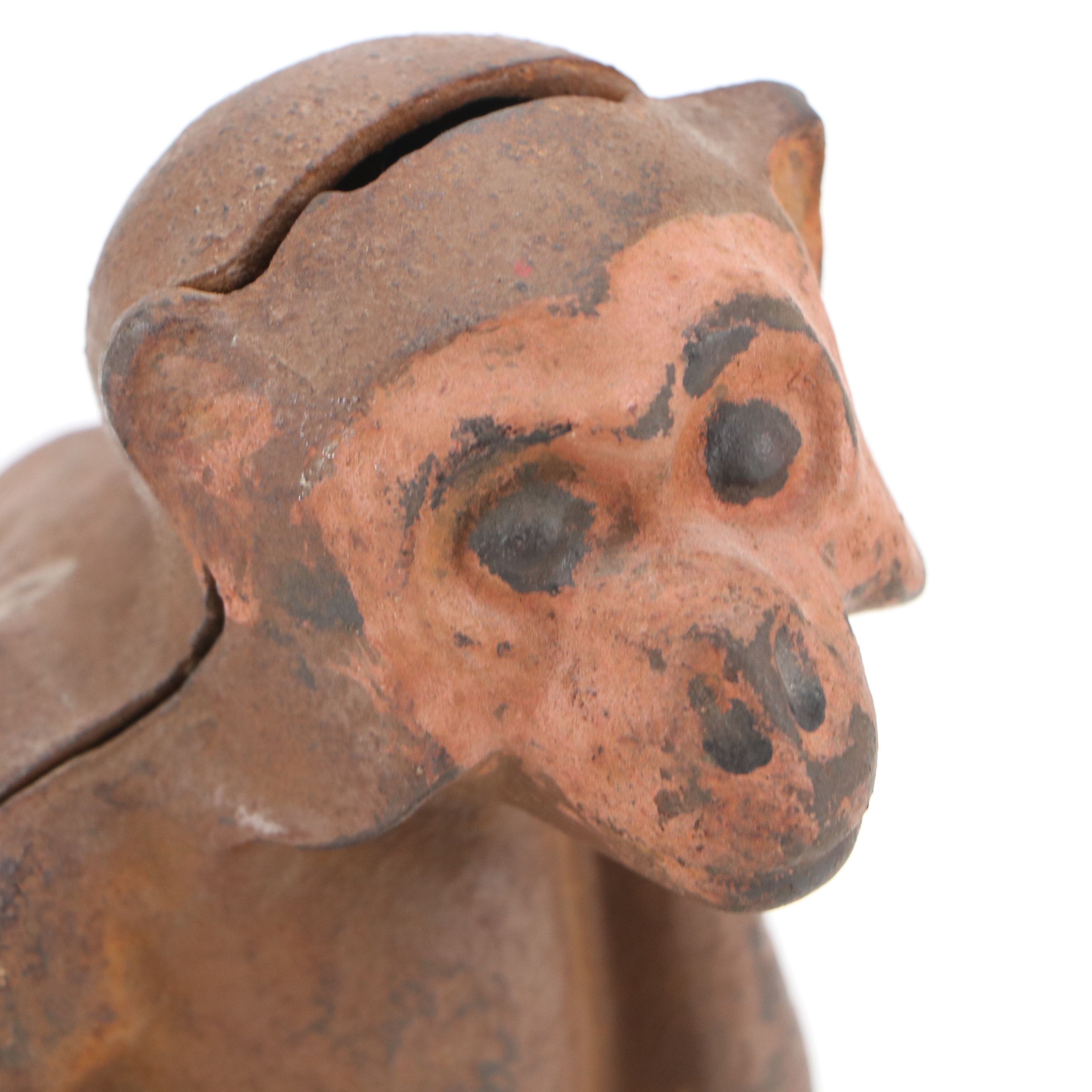 Painted Cast Iron Monkey and Rabbit Banks, Frog Box and Dog Figurine