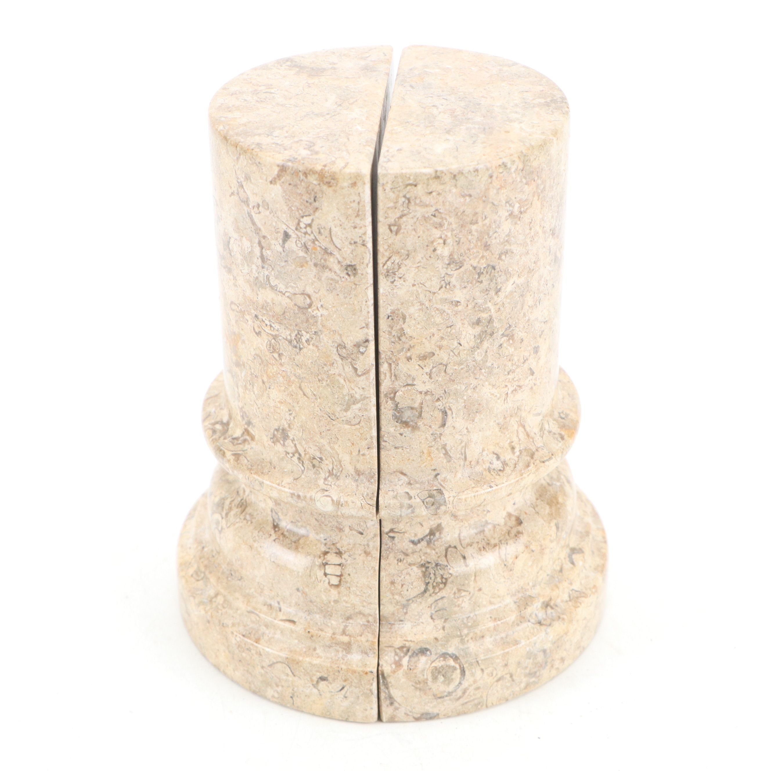 Carved and Polished Marble and Travertine Bookends