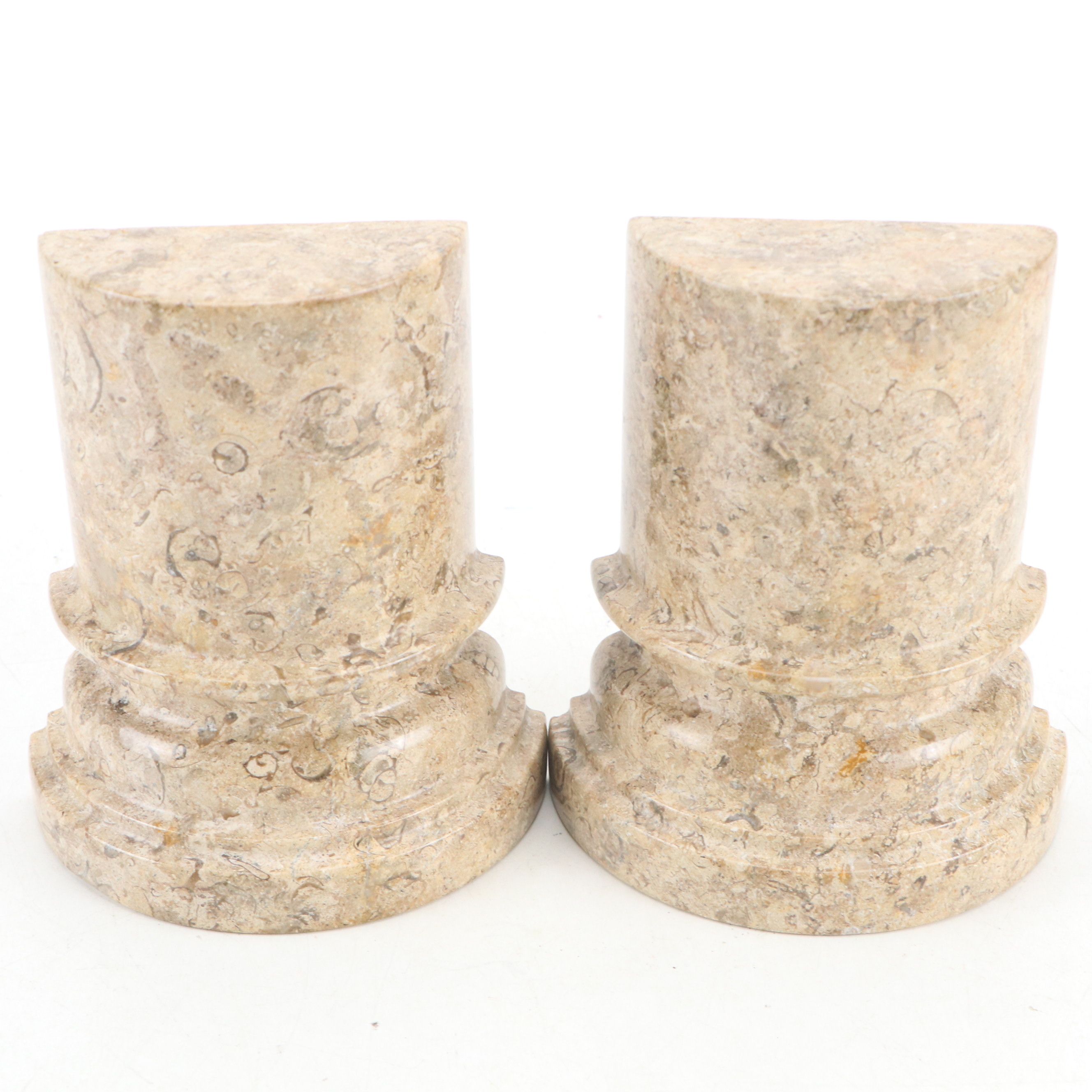 Carved and Polished Marble and Travertine Bookends