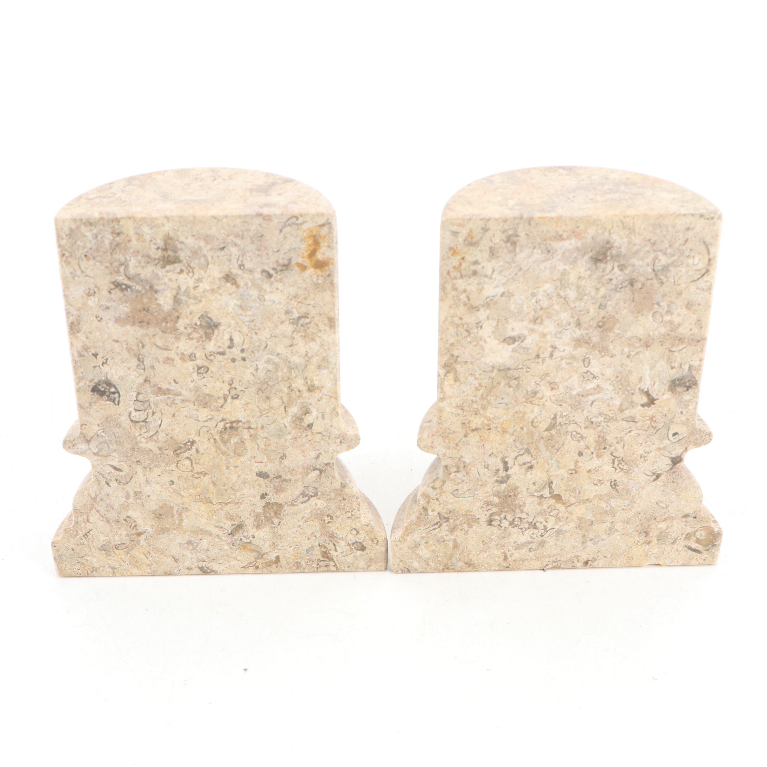 Carved and Polished Marble and Travertine Bookends