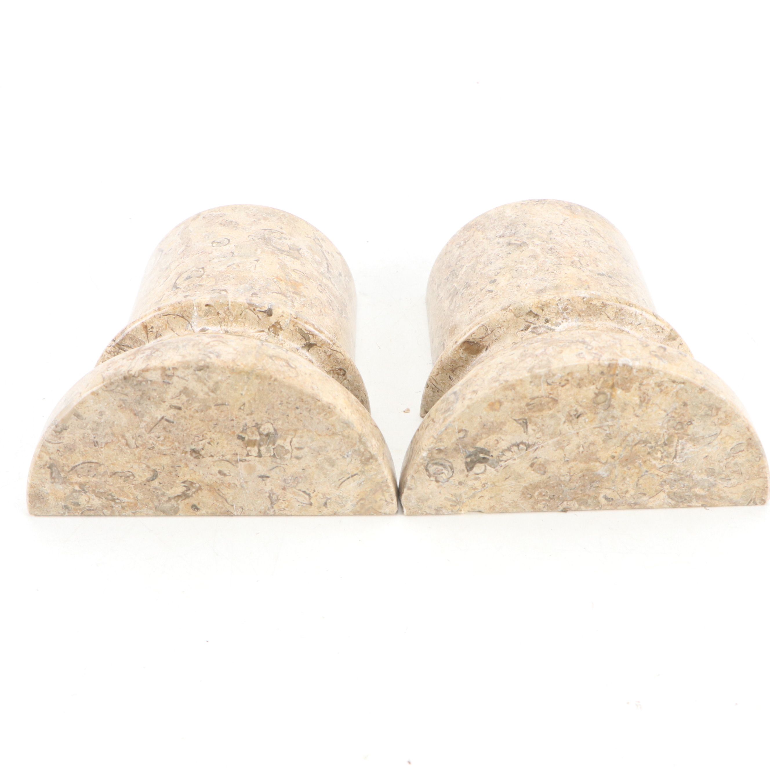 Carved and Polished Marble and Travertine Bookends