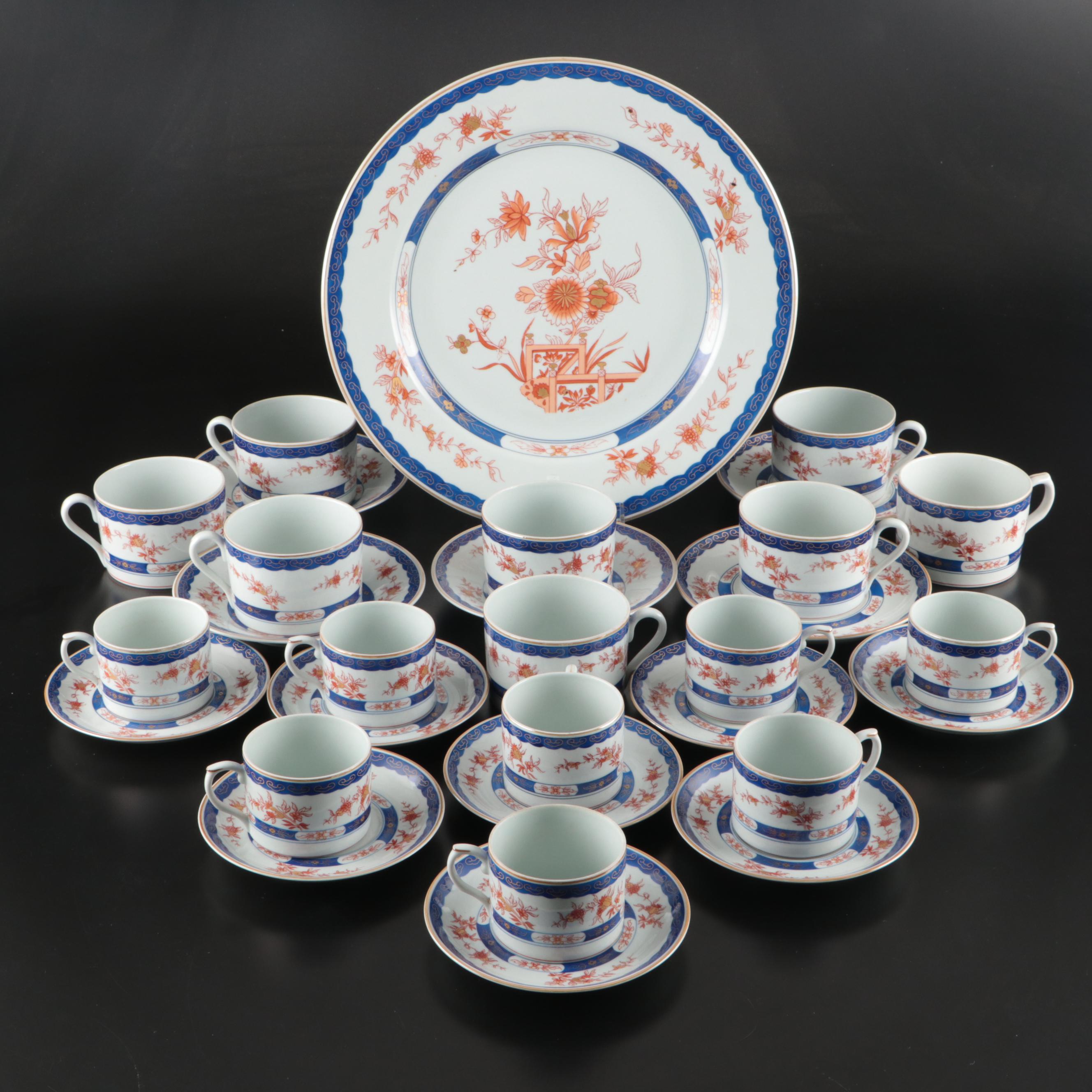 Vista Alegre "Ceylon" Porcelain Plate with Flat Cups and Saucers