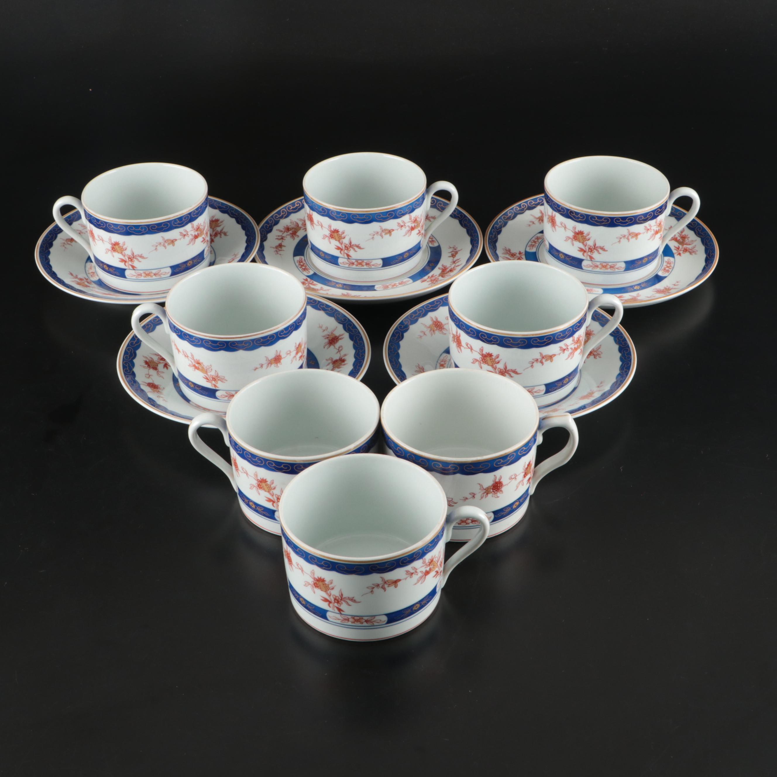 Vista Alegre "Ceylon" Porcelain Plate with Flat Cups and Saucers