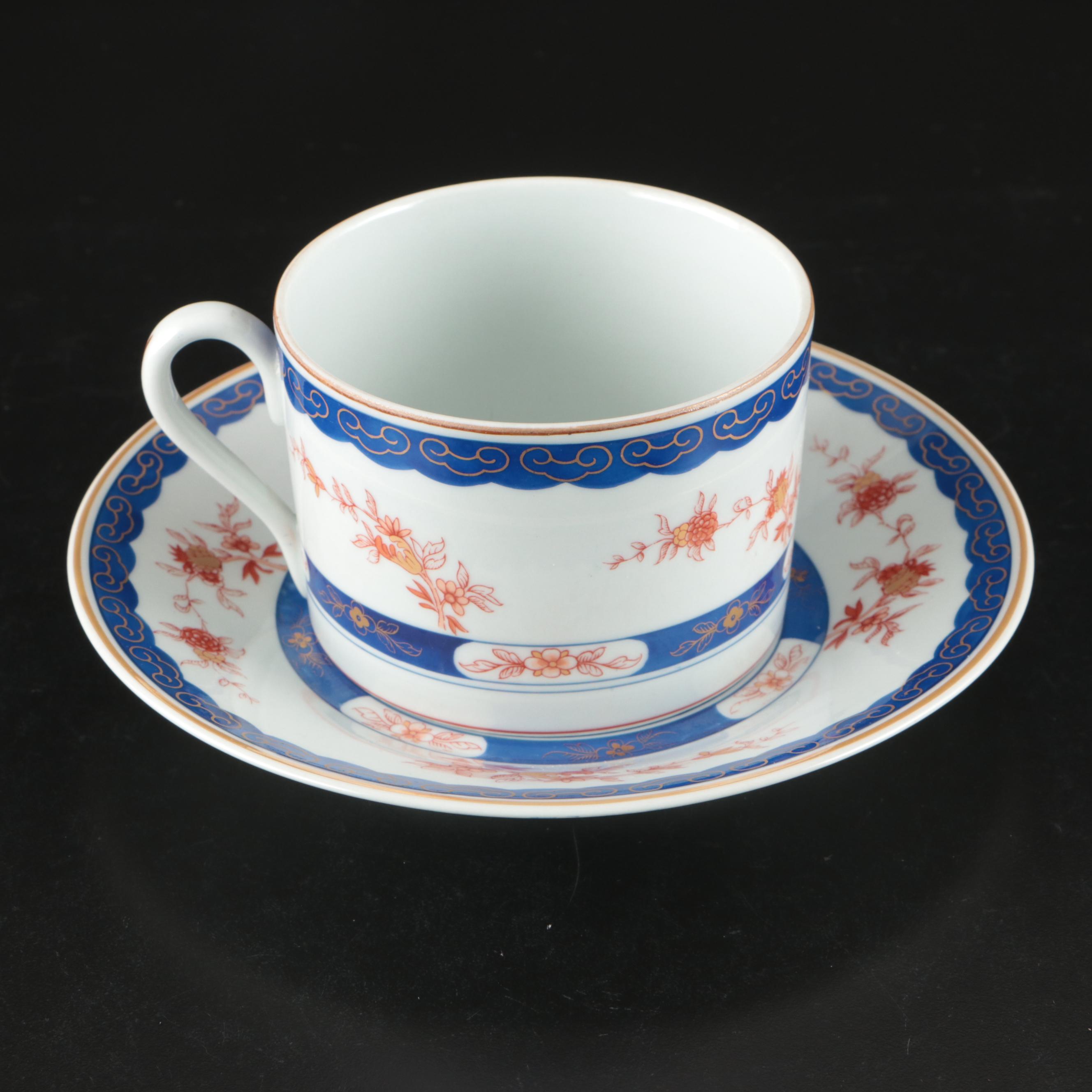 Vista Alegre "Ceylon" Porcelain Plate with Flat Cups and Saucers