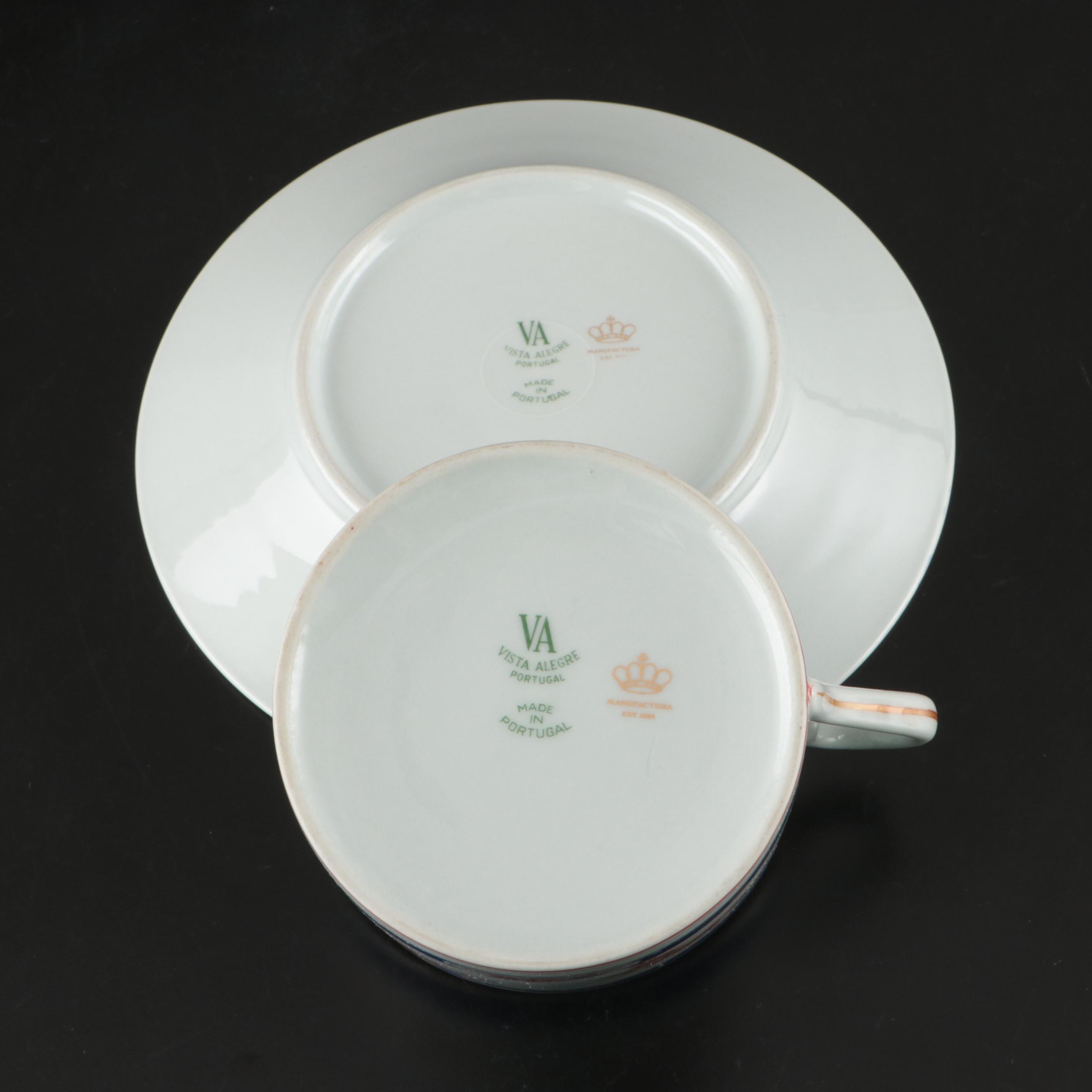Vista Alegre "Ceylon" Porcelain Plate with Flat Cups and Saucers