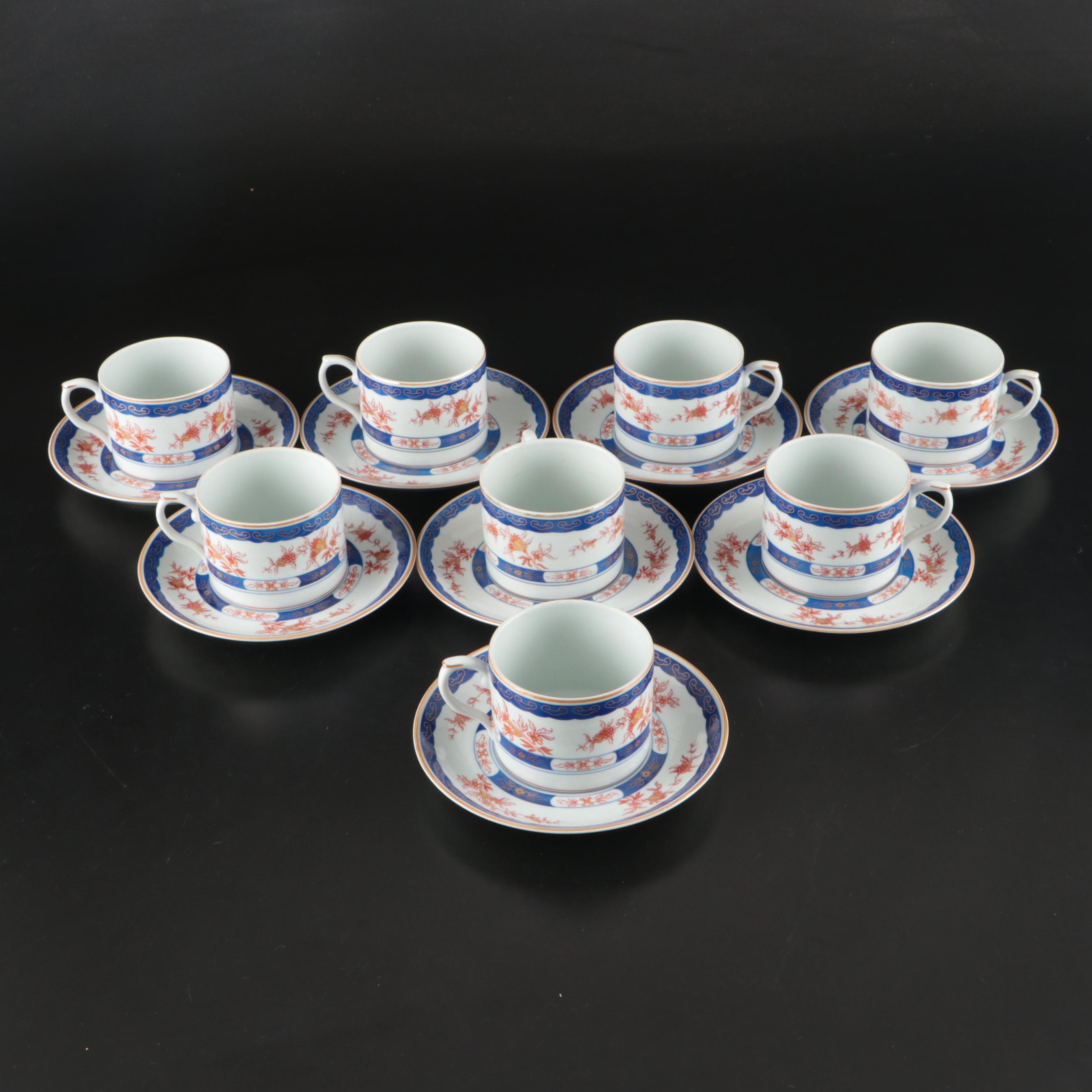 Vista Alegre "Ceylon" Porcelain Plate with Flat Cups and Saucers