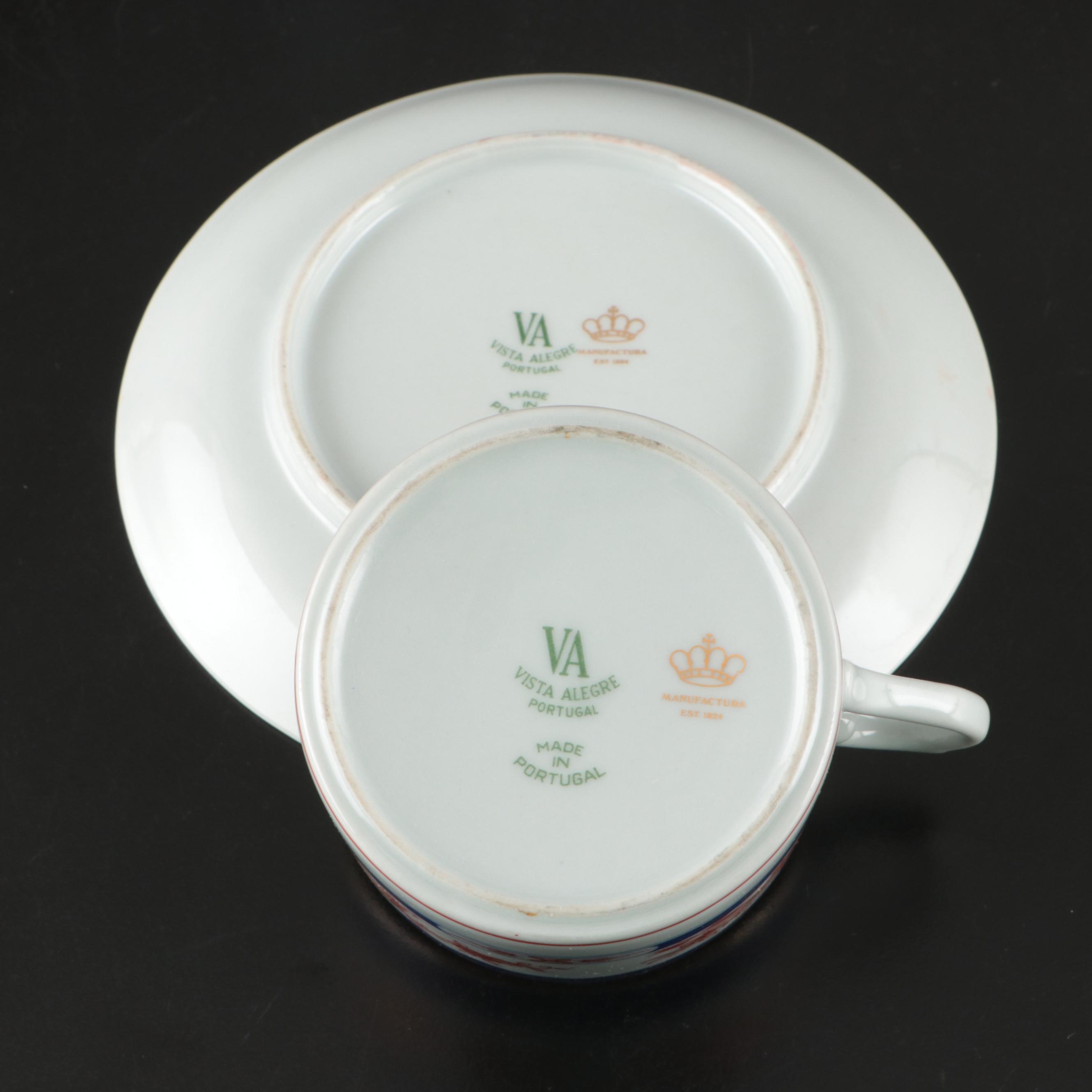 Vista Alegre "Ceylon" Porcelain Plate with Flat Cups and Saucers