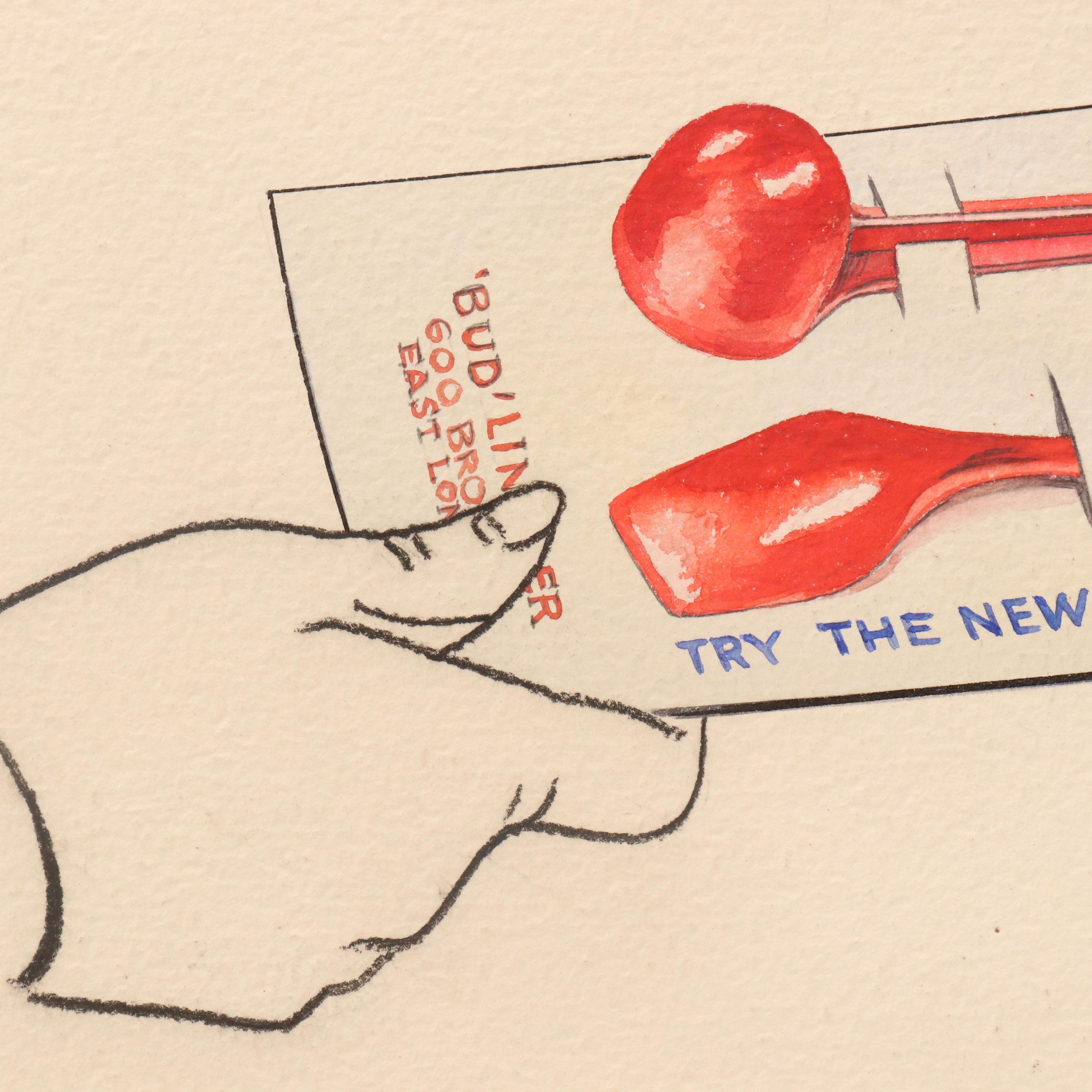 Mixed Media Drawing of Advertisement for Marathon "CAT" Gasoline