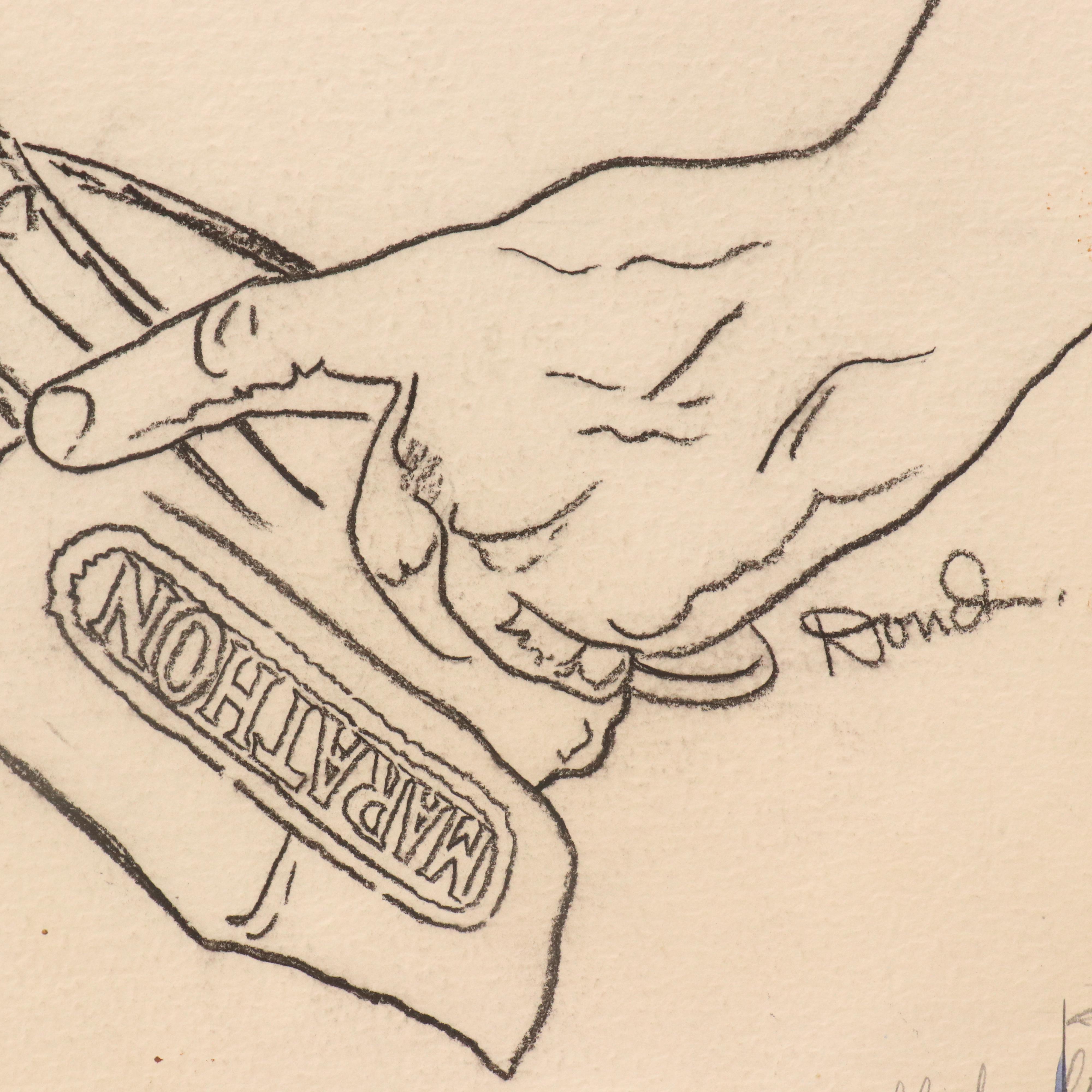 Mixed Media Drawing of Advertisement for Marathon "CAT" Gasoline