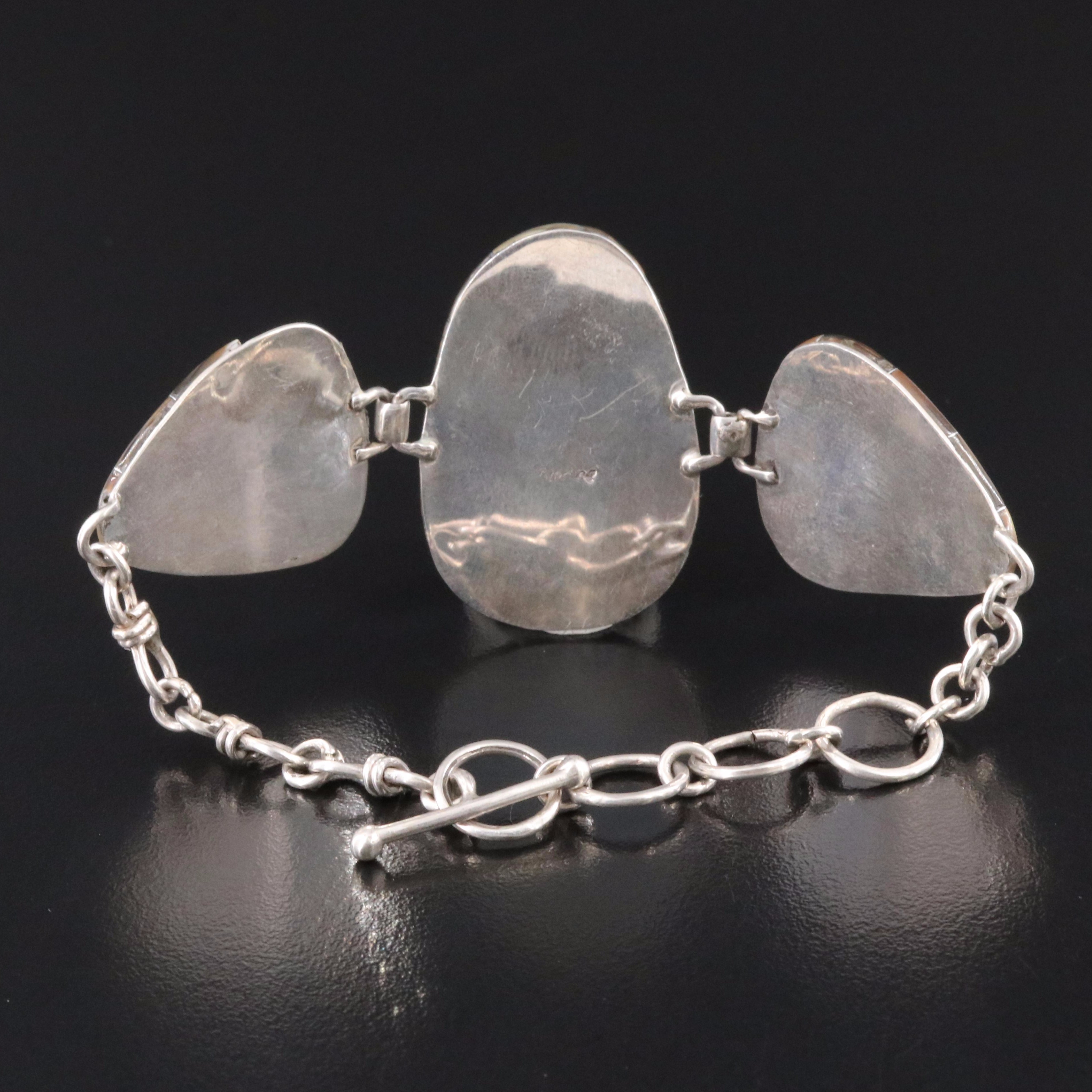 Sterling Abalone, Opal and Mother-of-Pearl Panel Bracelet