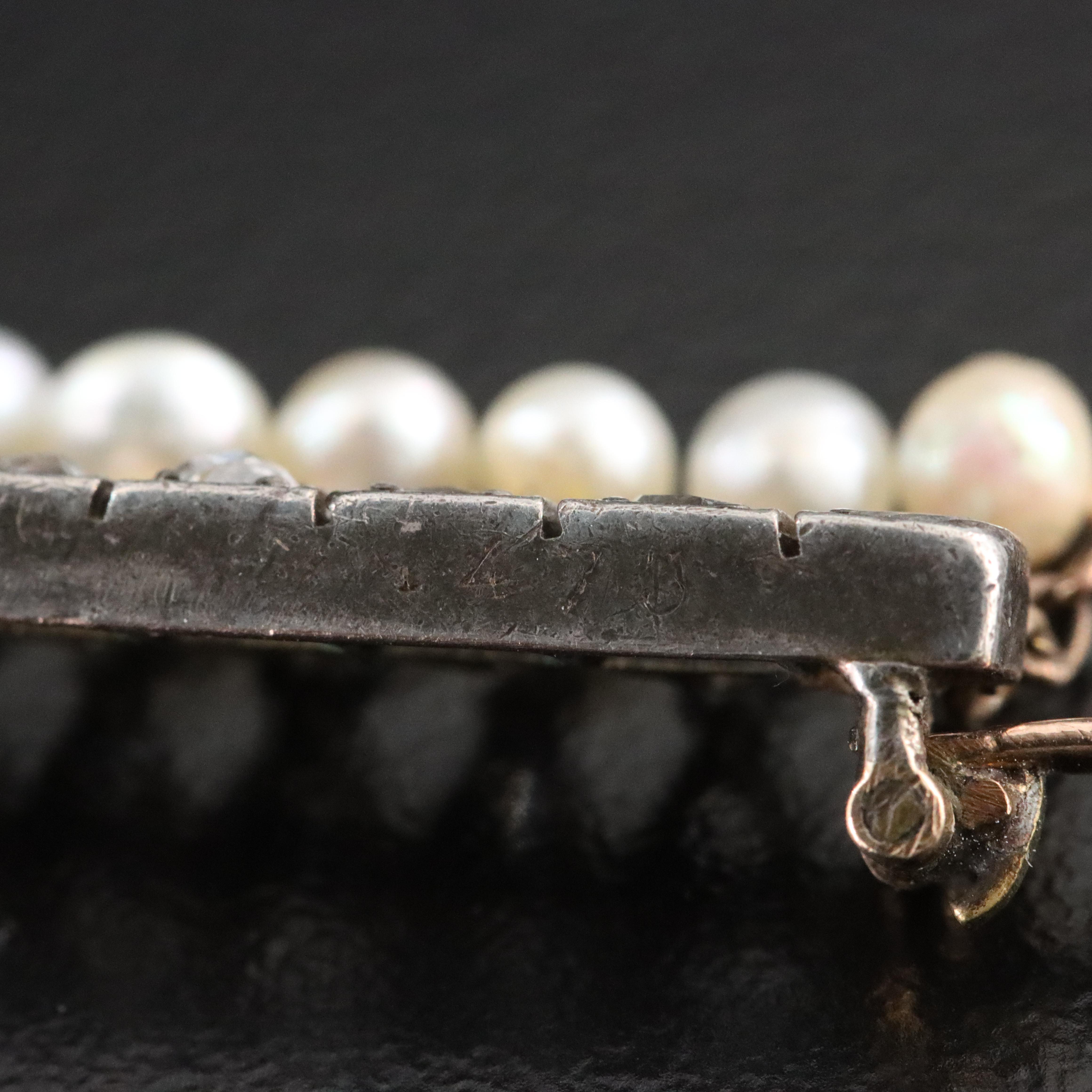 Antique 18K Pearl and Diamond Bar Pin with Sterling Top