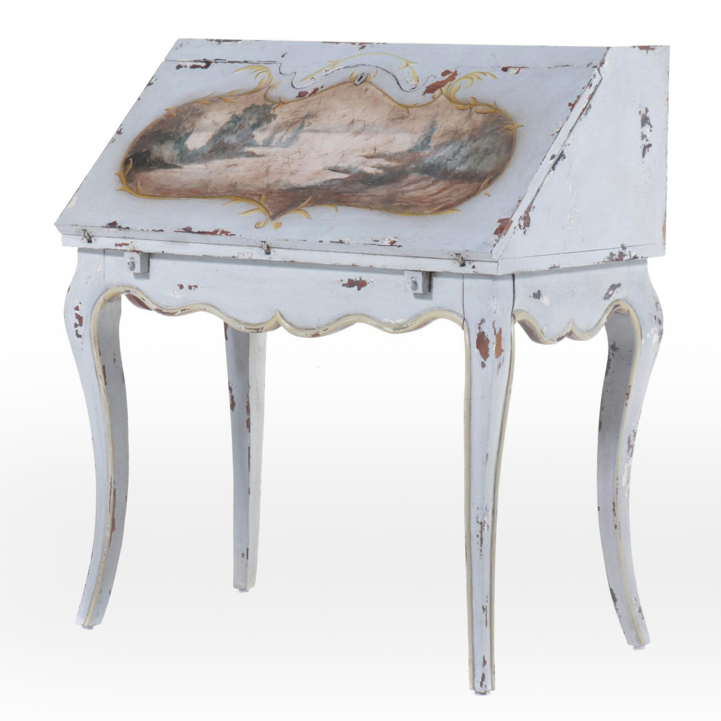 Powder Blue Painted Wood Slant Front Desk